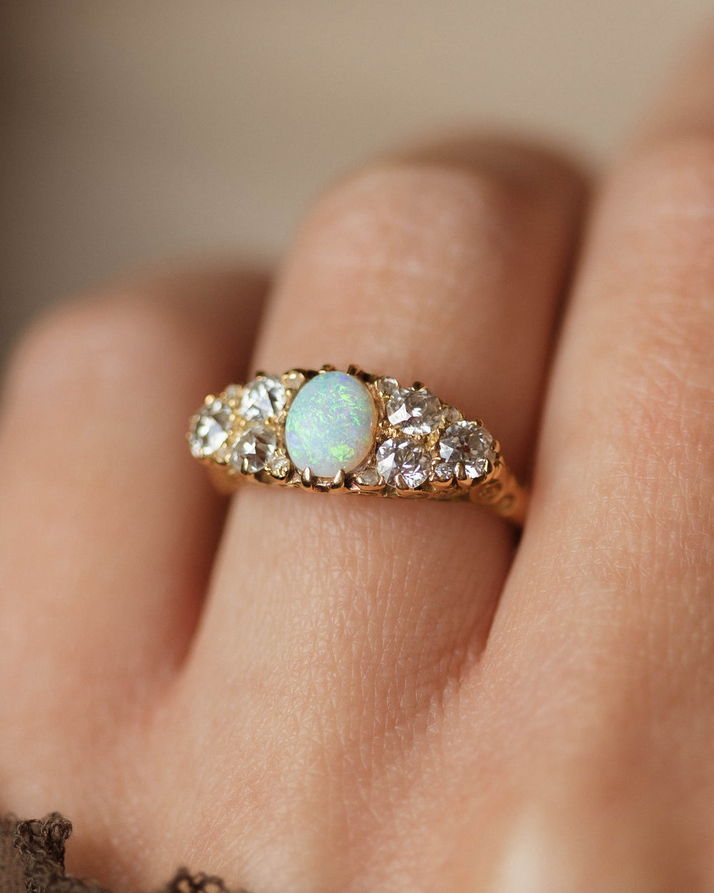 Mathilde Antique 18ct Gold Opal & Diamond Ring