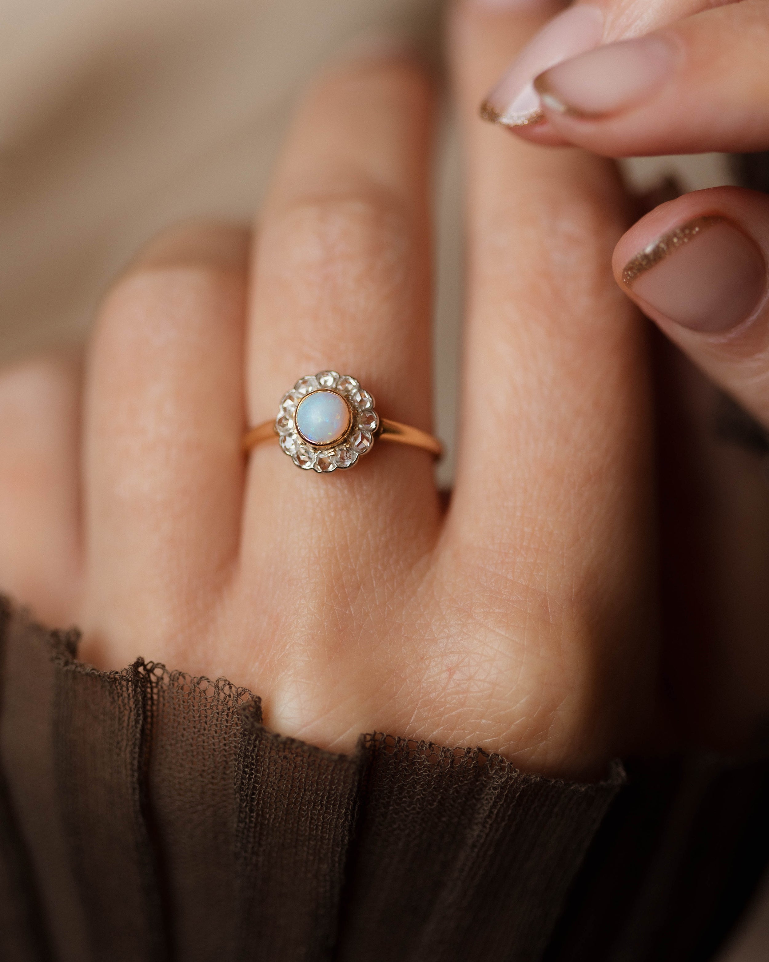Image of Berthe Antique 18ct Gold Opal & Diamond Cluster Ring