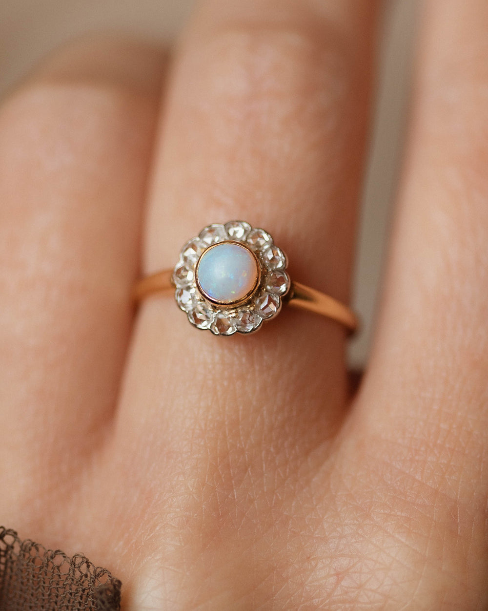 Berthe Antique 18ct Gold Opal & Diamond Cluster Ring