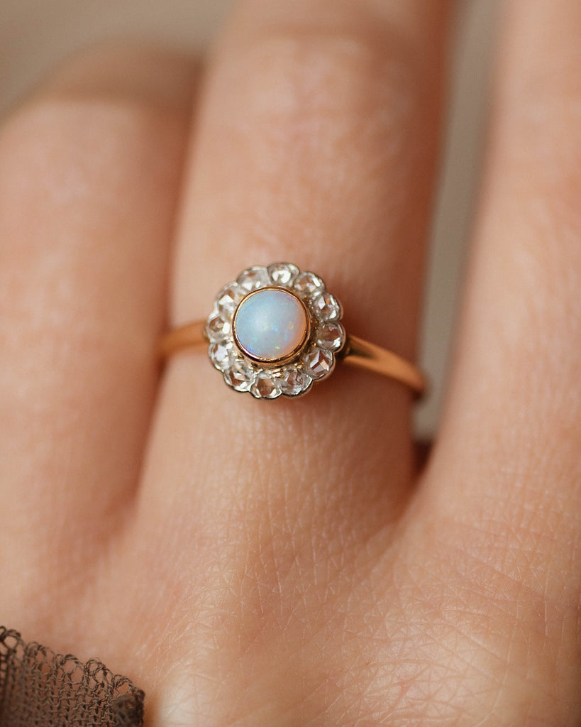 Berthe Antique 18ct Gold Opal & Diamond Cluster Ring