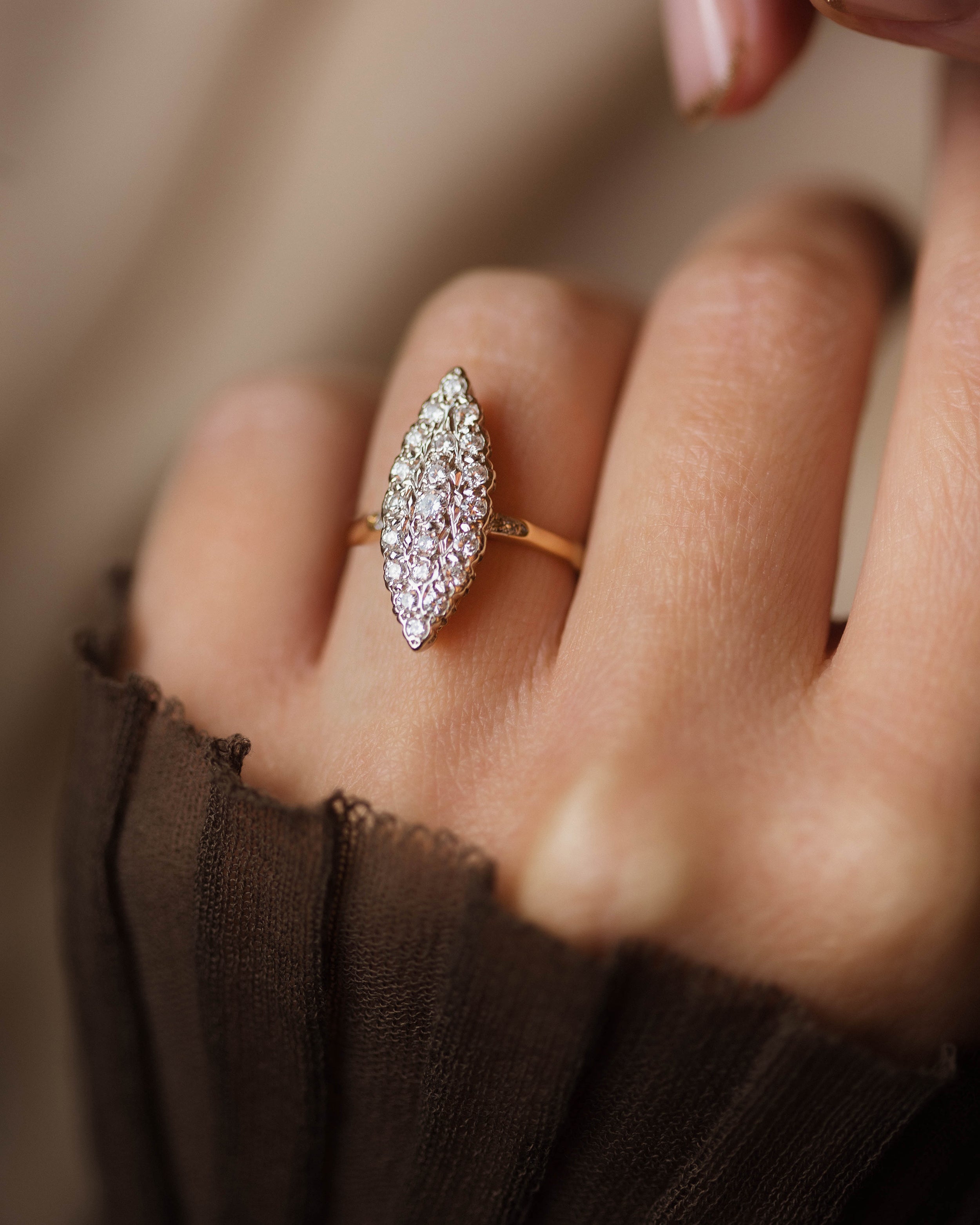 Valentina Vintage 18ct Gold Diamond Marquise Cluster Ring