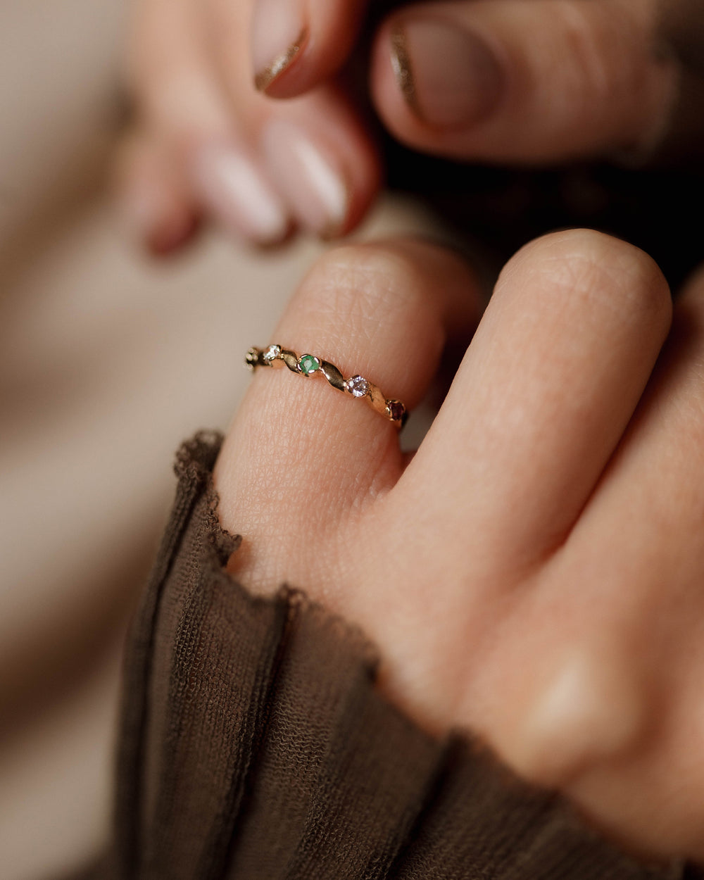 Josette 1983 Vintage 9ct Gold Sapphire, Emerald & Ruby Half Eternity Ring