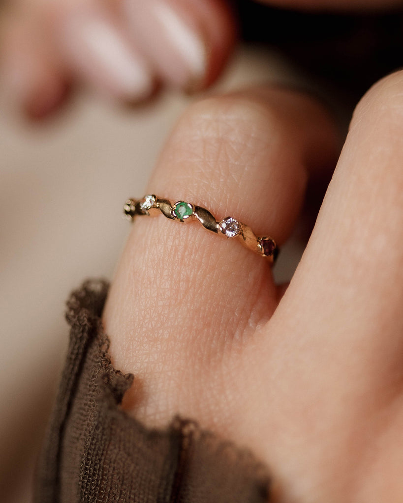 Josette 1983 Vintage 9ct Gold Sapphire, Emerald & Ruby Half Eternity Ring