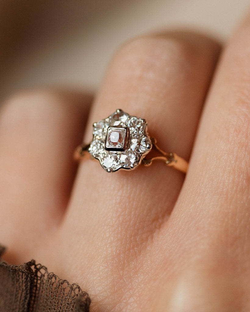 Clotilde Antique 15ct Gold Diamond Cluster Ring
