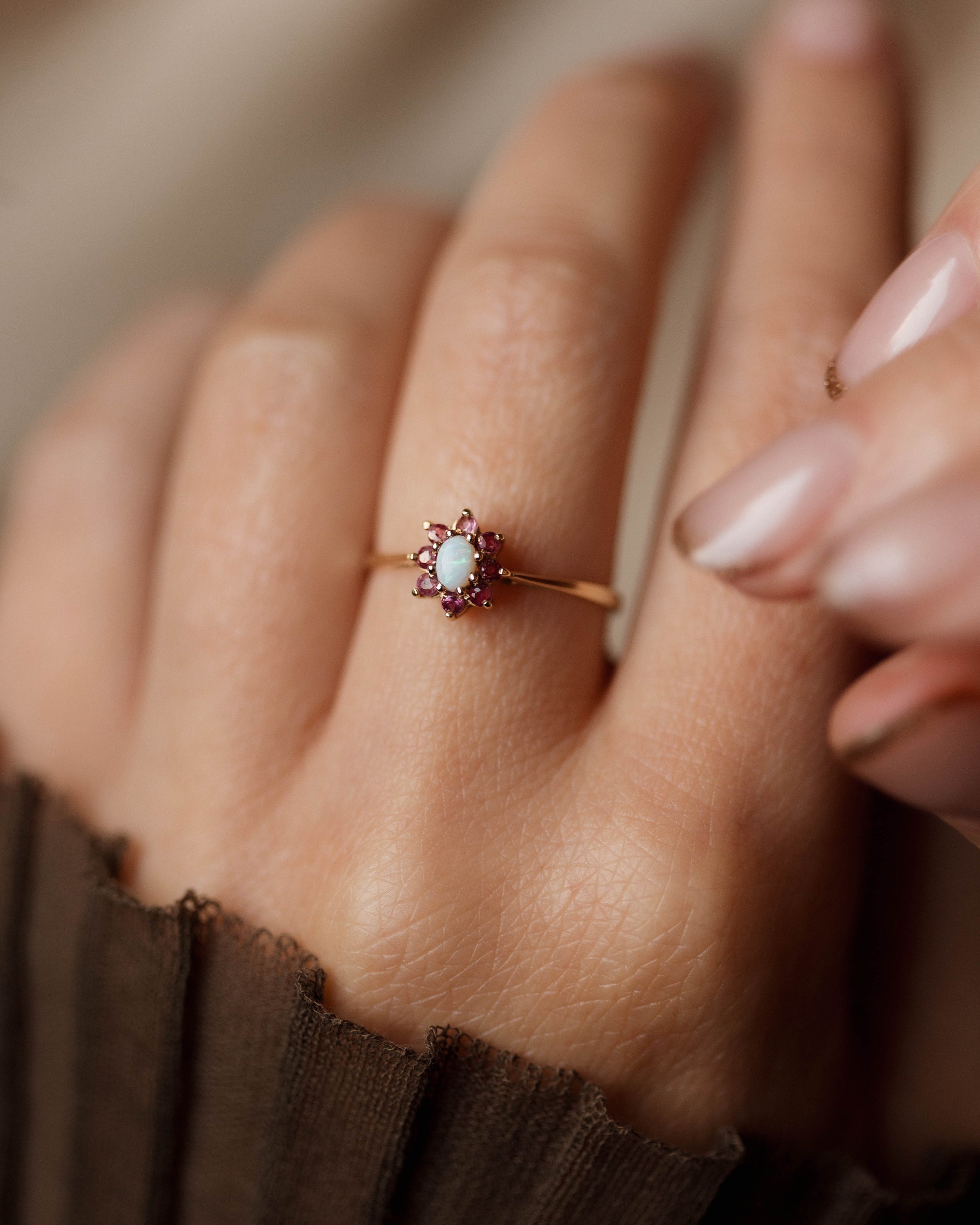 Image of Sabina 1988 Vintage 9ct Gold Opal & Ruby Cluster Ring