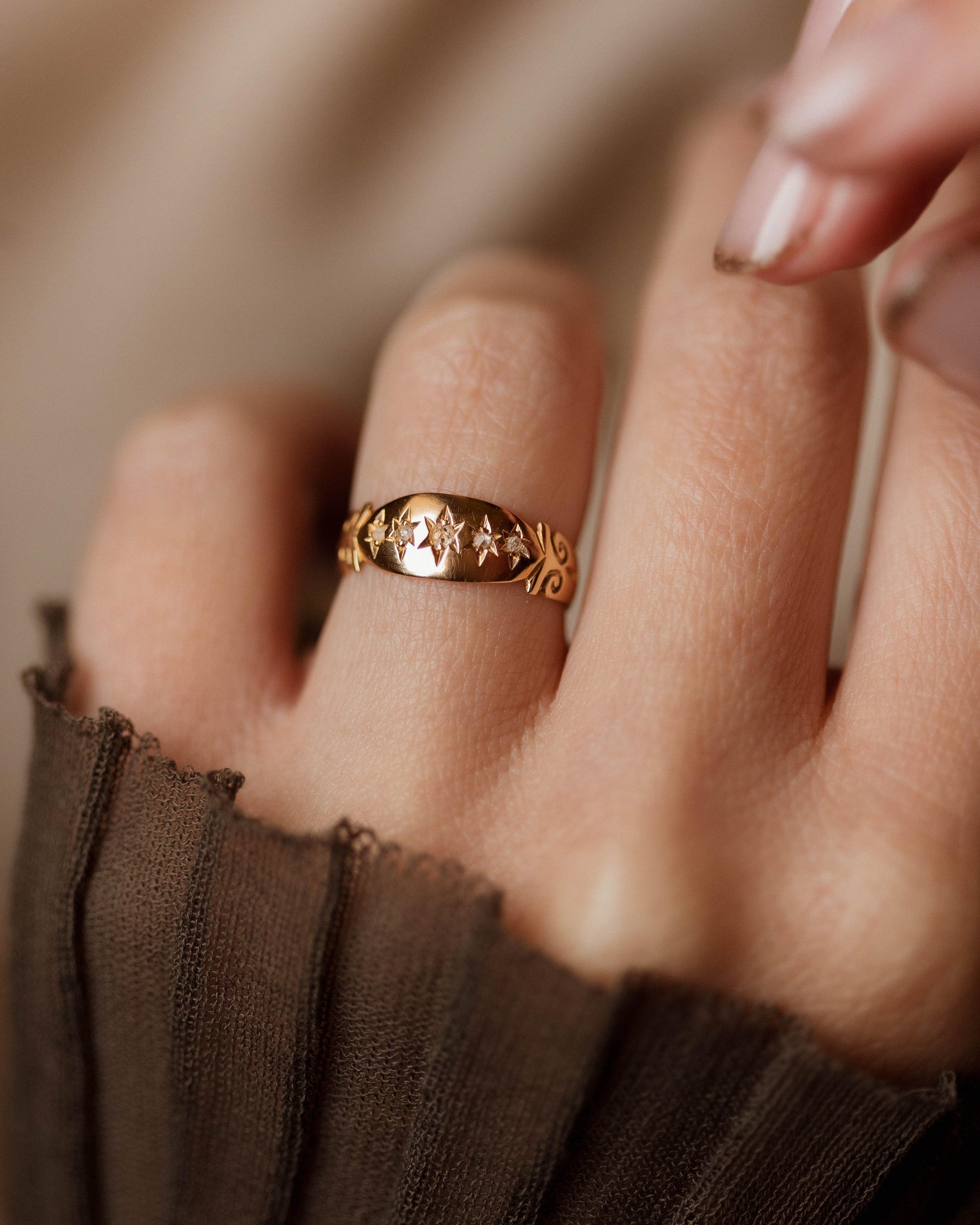 Image of Liesel 1901 Antique 18ct Gold Star Set Diamond Five Stone Ring