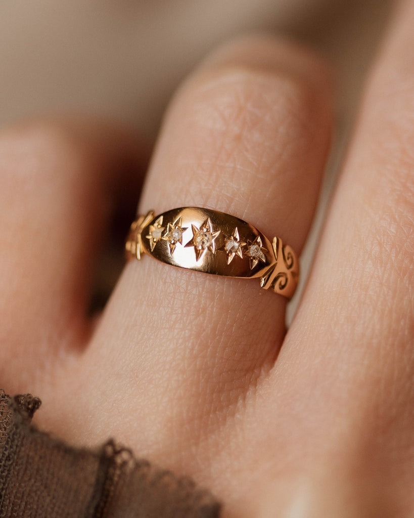 Liesel 1901 Antique 18ct Gold Star Set Diamond Five Stone Ring