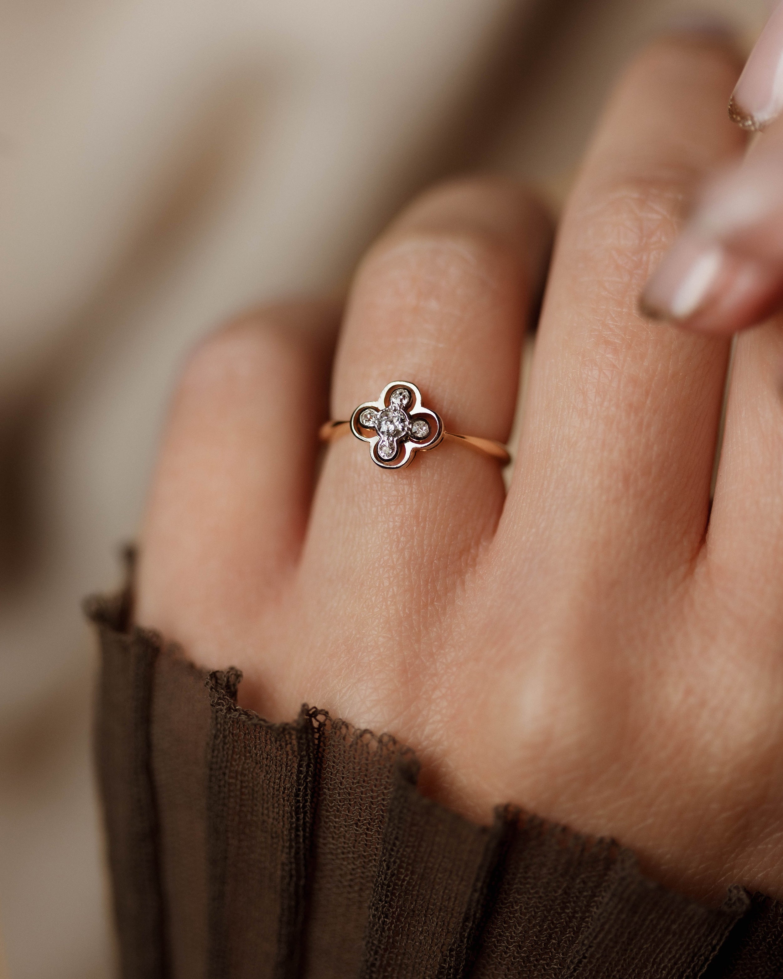 Image of Filomena Antique Art Deco 18ct Gold Diamond Quatrefoil Ring