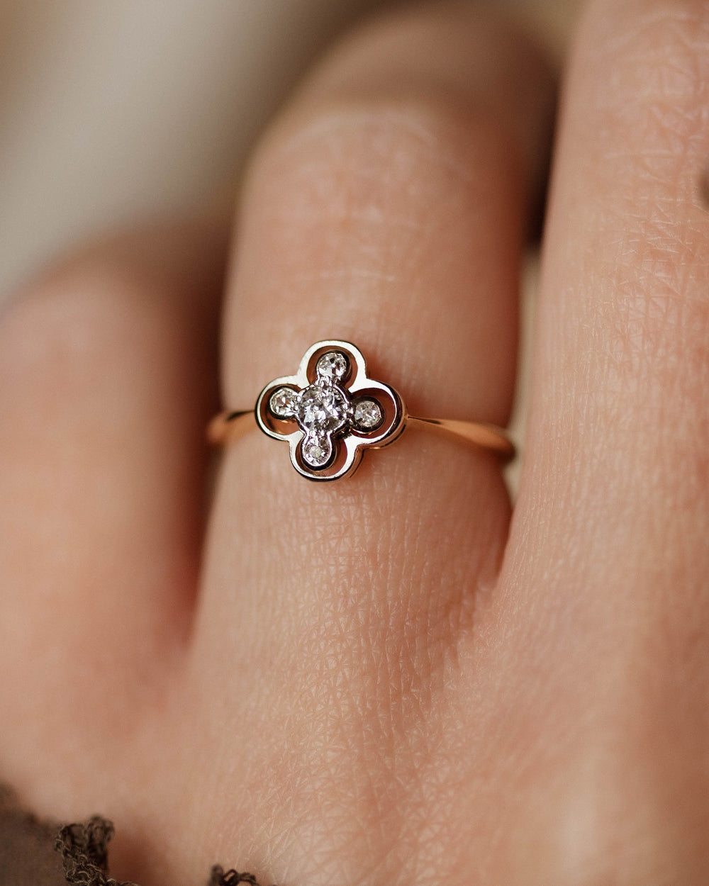 Filomena Antique Art Deco 18ct Gold Diamond Quatrefoil Ring