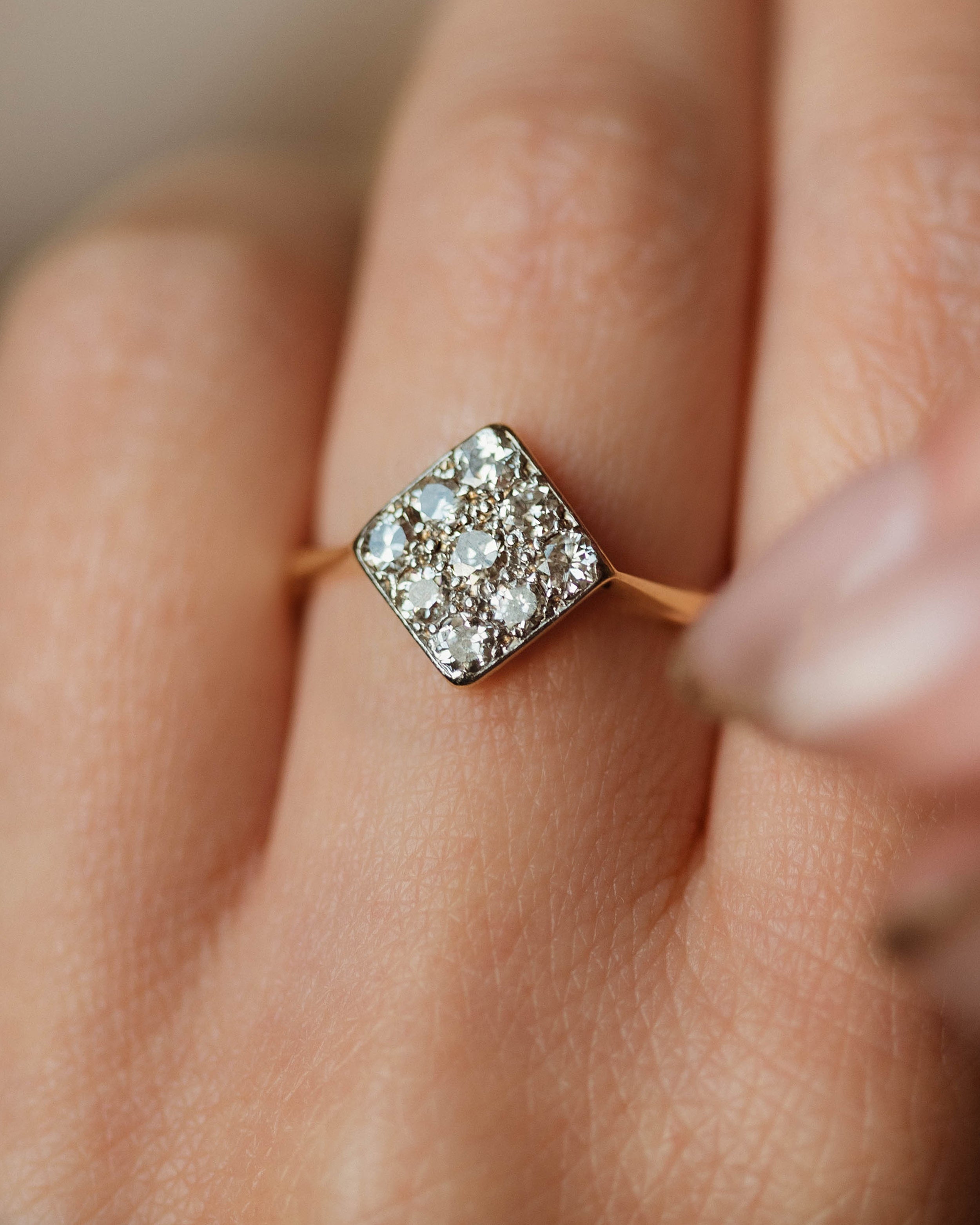 Margareta Antique Art Deco 18ct Gold Diamond Square Cluster Ring