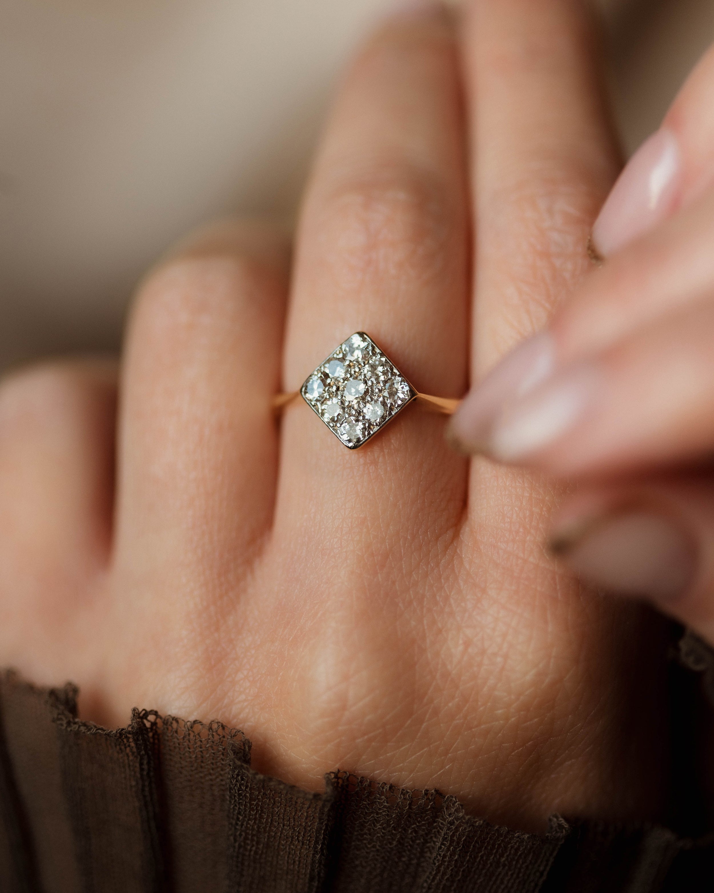 Image of Margareta Antique Art Deco 18ct Gold Diamond Square Cluster Ring