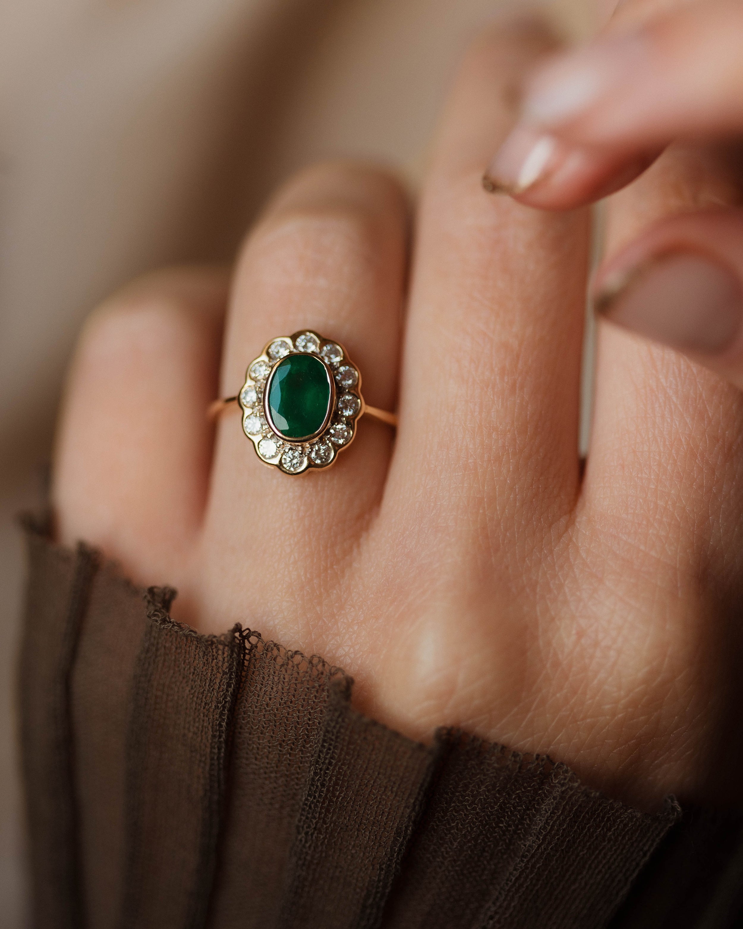 Image of Norah Vintage 18ct Gold Emerald & Diamond Cluster Ring