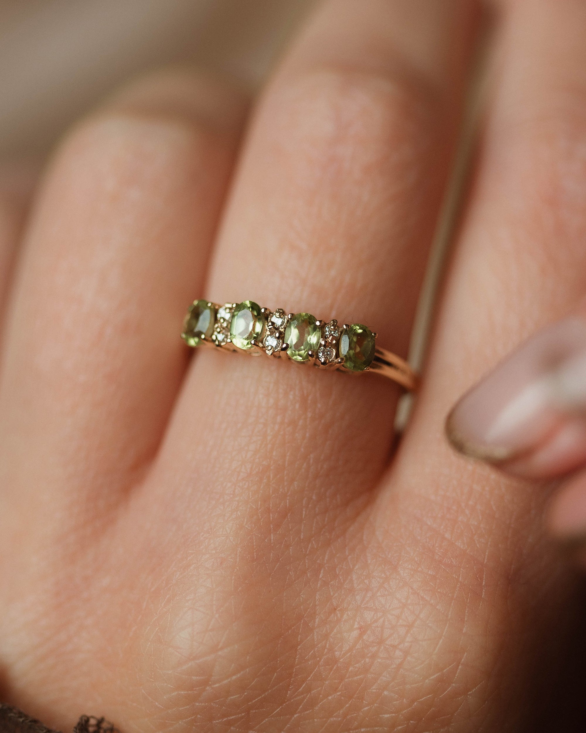 Minna Vintage 9ct Gold Peridot & Diamond Half Eternity Ring