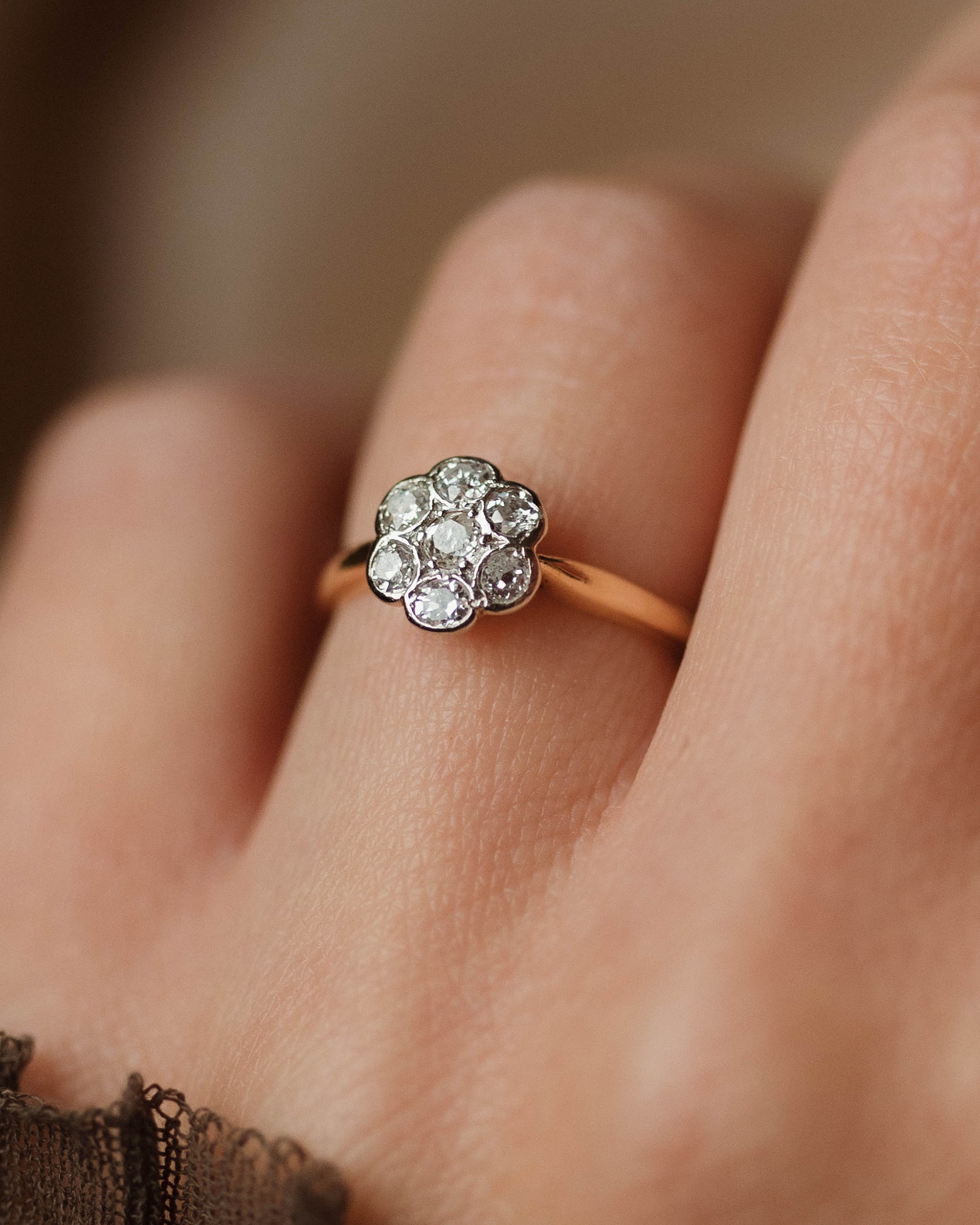 Editha Antique 18ct Gold Diamond Daisy Cluster Ring