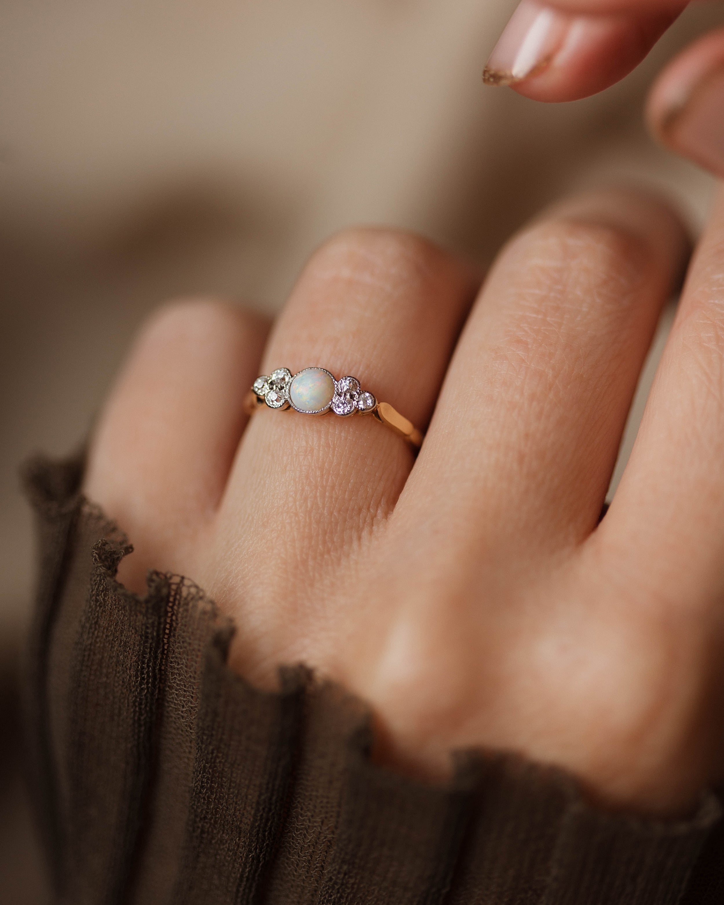 Image of Henriette Antique 18ct Gold Opal & Diamond Seven Stone Ring