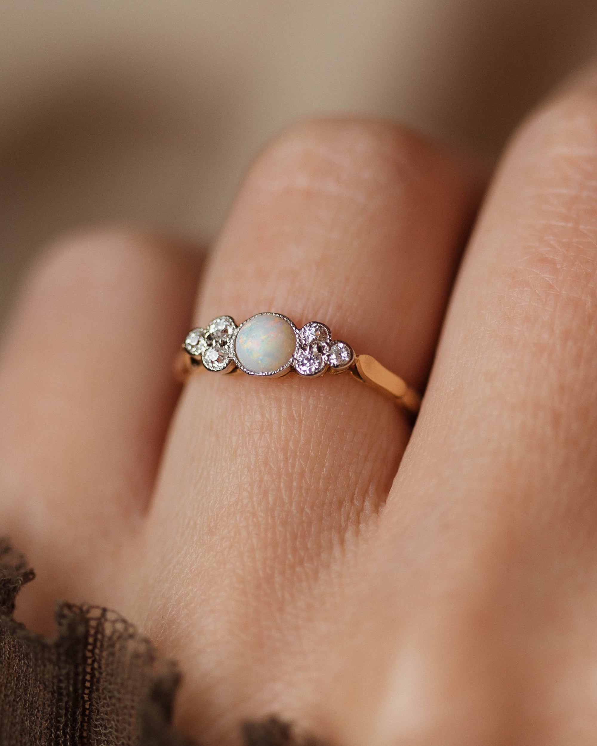 Henriette Antique 18ct Gold Opal & Diamond Seven Stone Ring