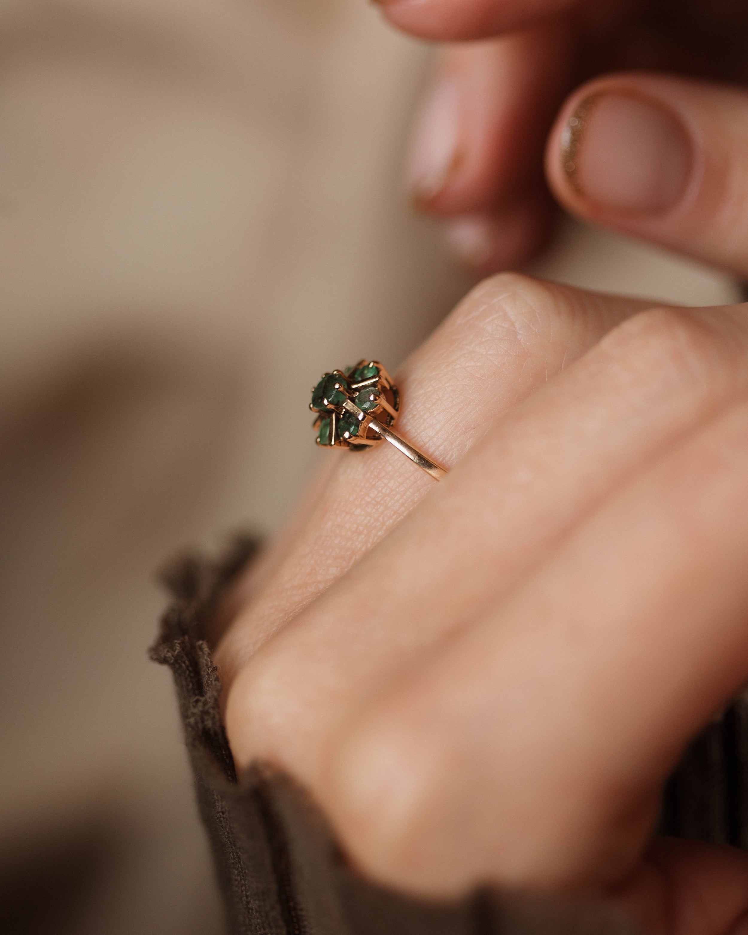 Rosina Vintage 9ct Gold Emerald Cluster Ring