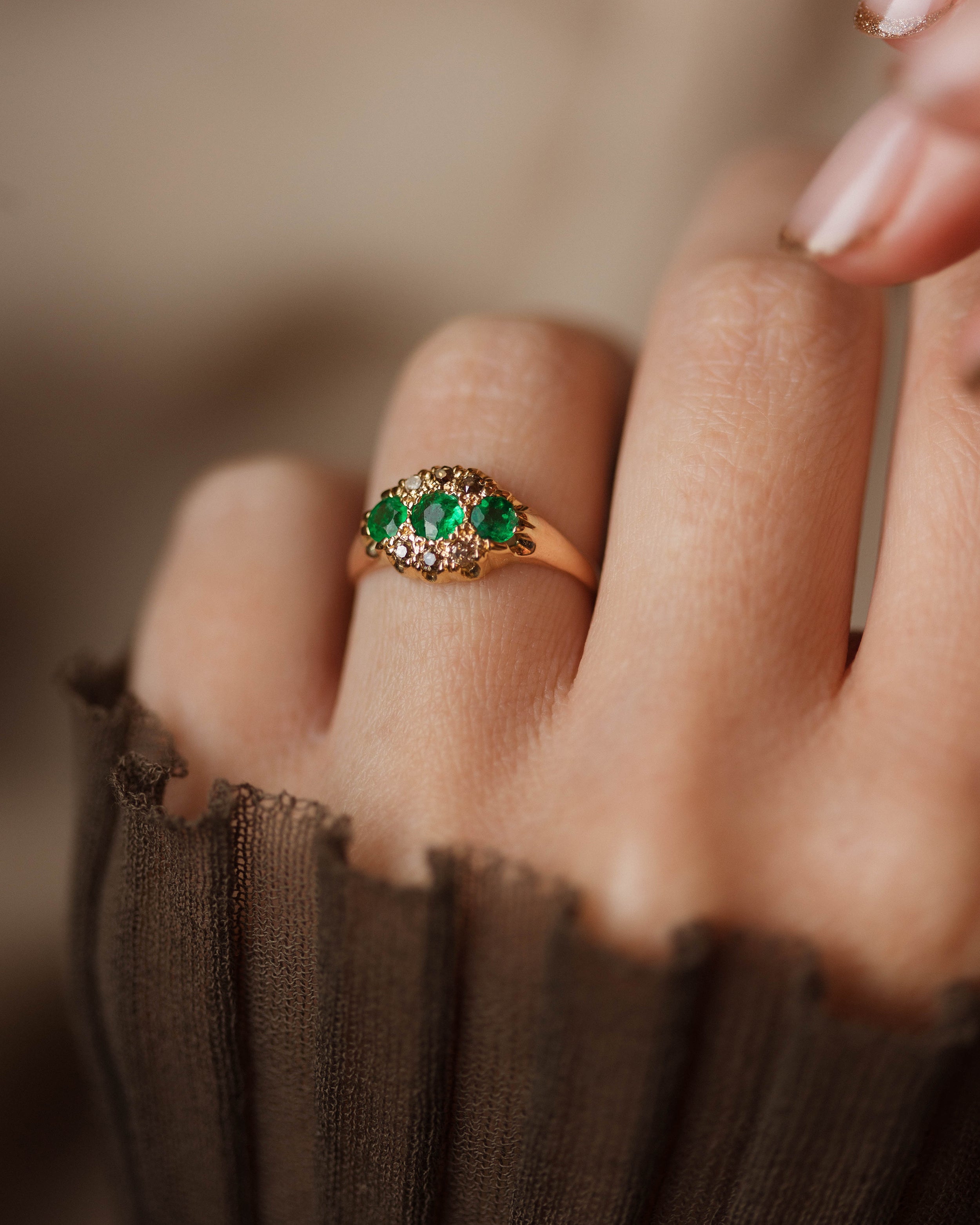 Image of Antonia Antique 18ct Gold Emerald & Diamond Cluster Ring