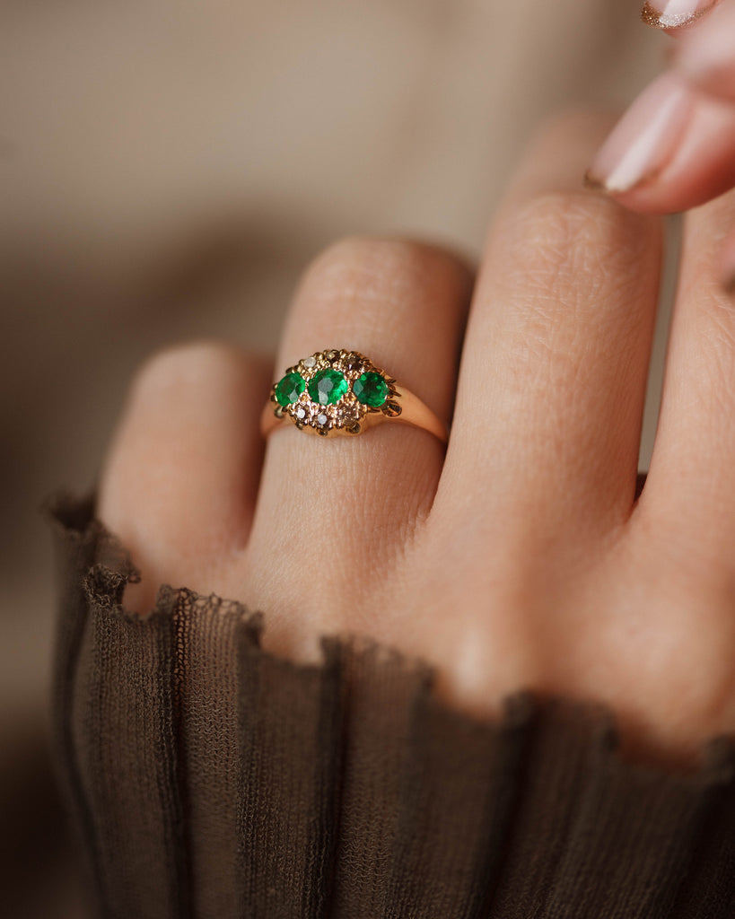 Antonia Antique 18ct Gold Emerald & Diamond Cluster Ring