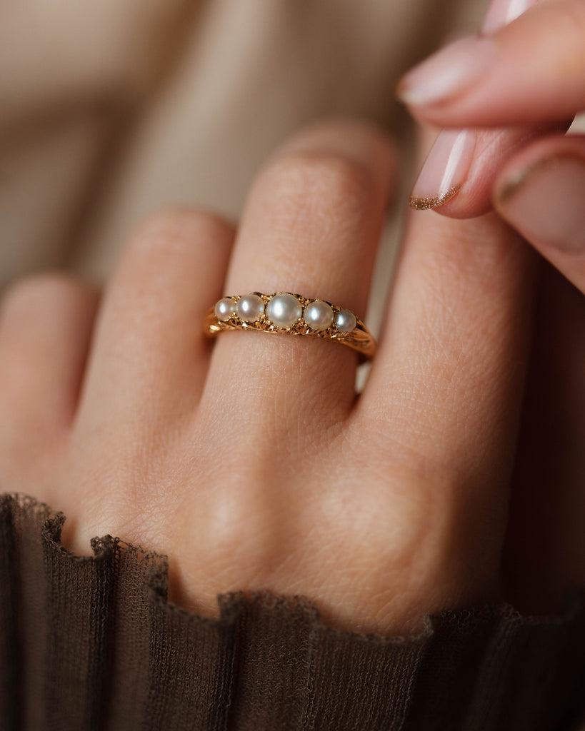 Gretchen 1907 Antique 18ct Gold Five Stone Pearl Ring