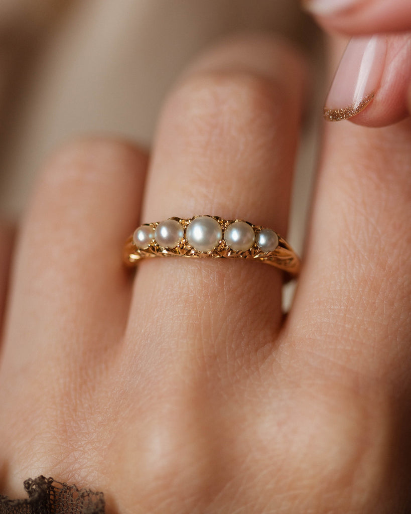 Gretchen 1907 Antique 18ct Gold Five Stone Pearl Ring