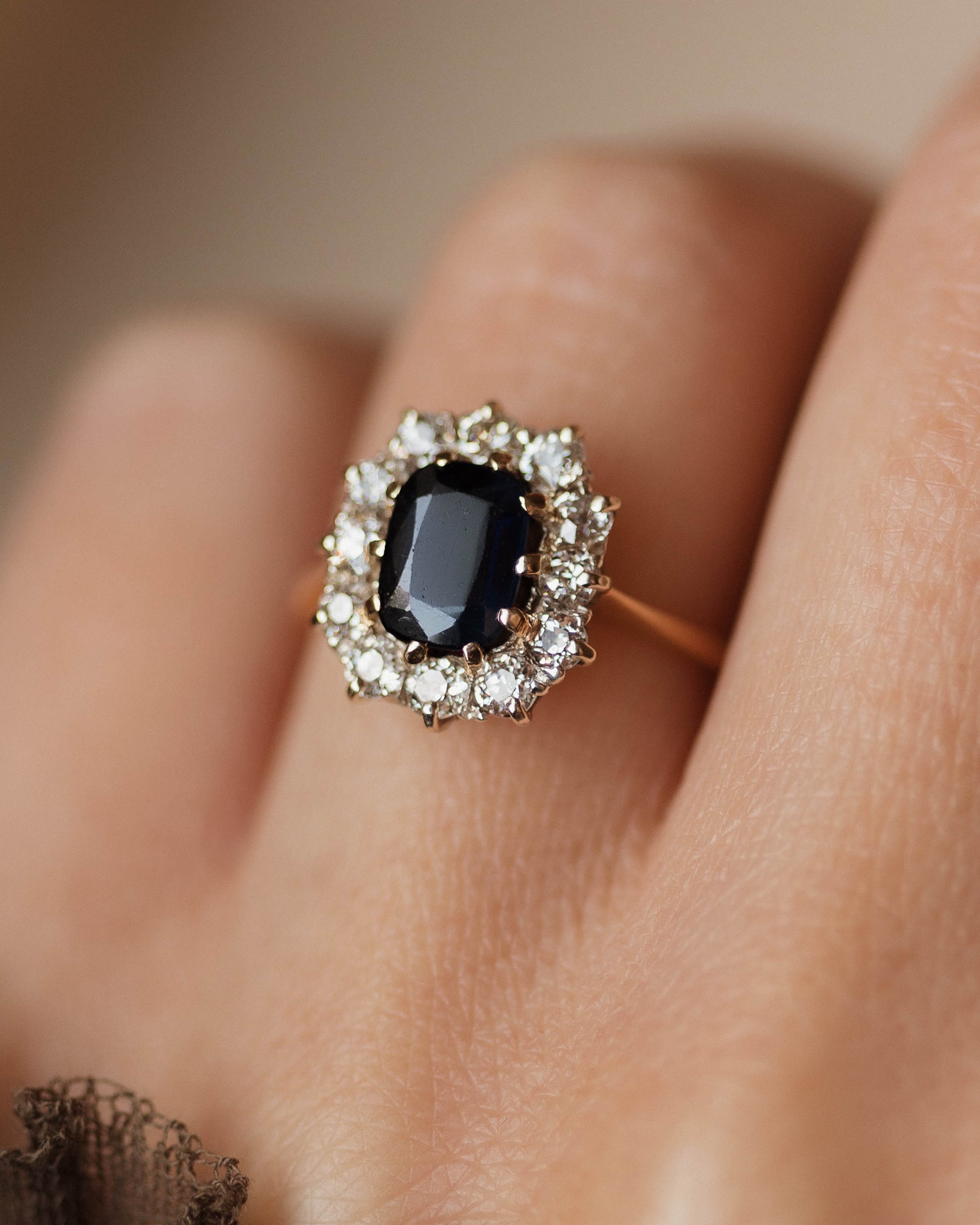 Elisabeth Antique 18ct Gold Sapphire & Diamond Cluster Ring