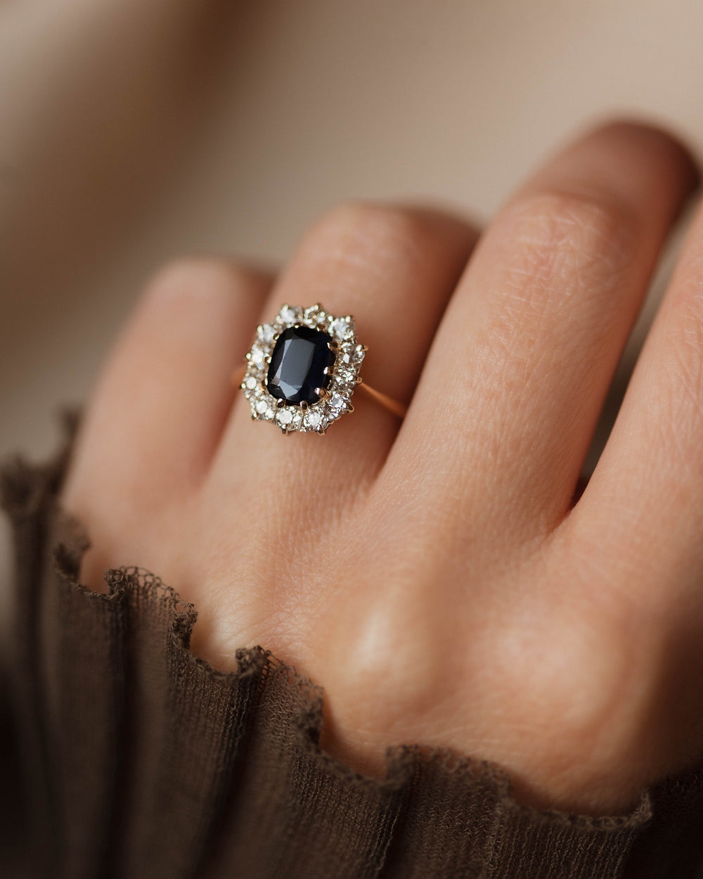 Elisabeth Antique 18ct Gold Sapphire & Diamond Cluster Ring