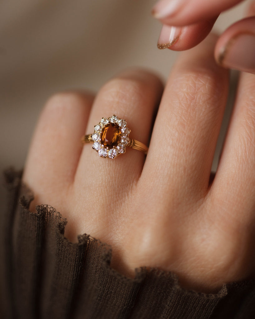 Alma Antique 18ct Gold Citrine & Diamond Cluster Ring