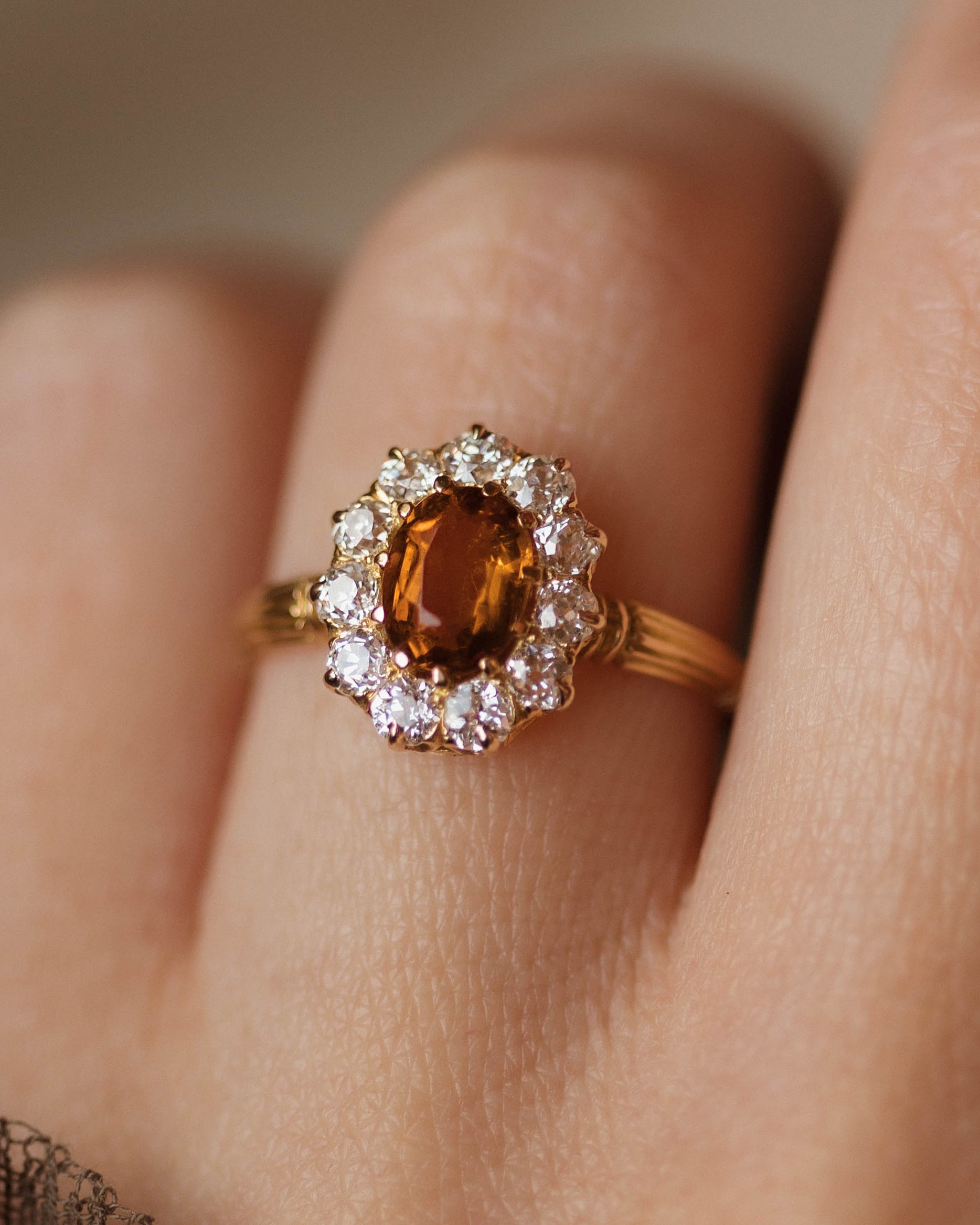 Alma Antique 18ct Gold Citrine & Diamond Cluster Ring