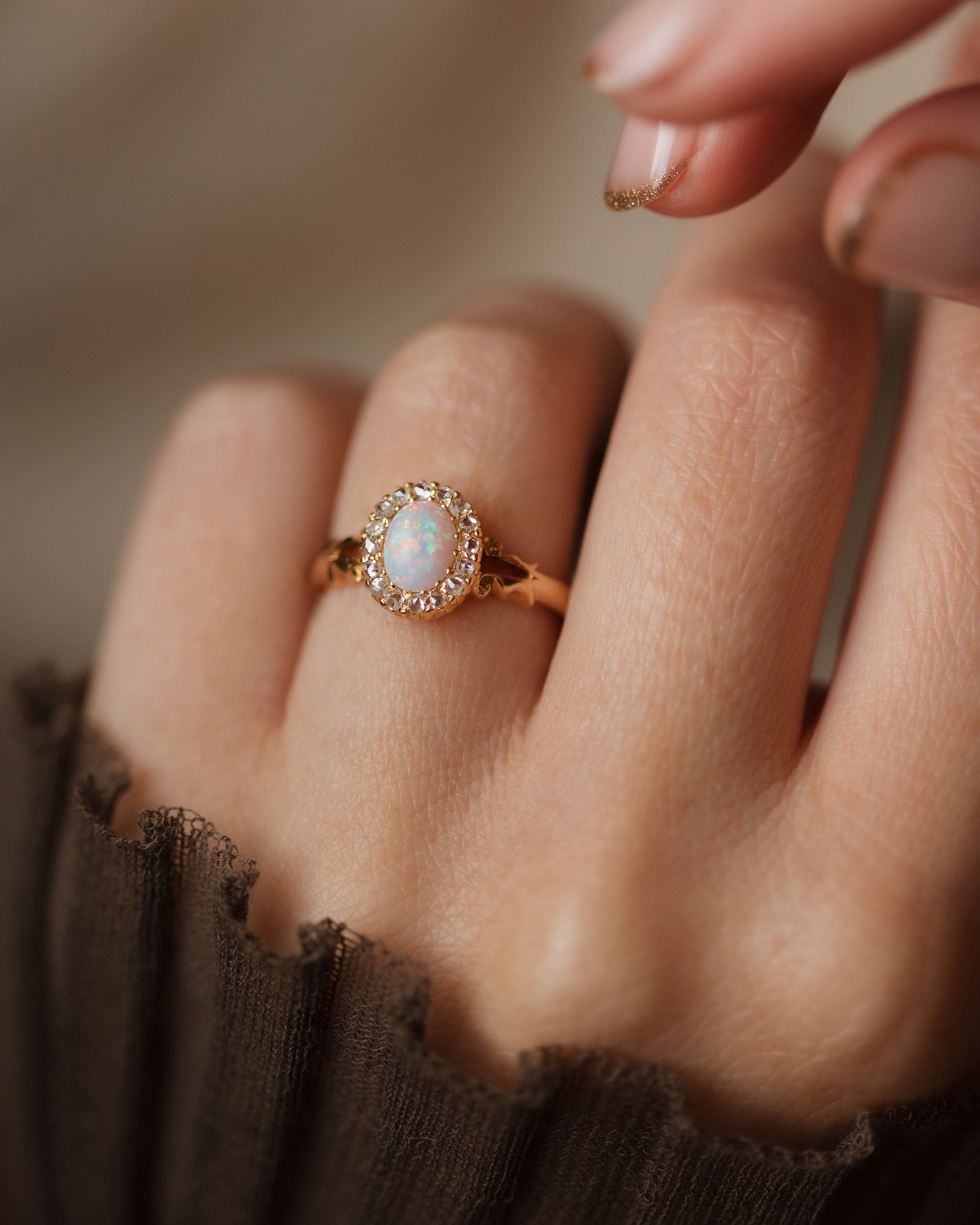 Ottilie 1902 Antique 18ct Gold Opal & Diamond Cluster Ring