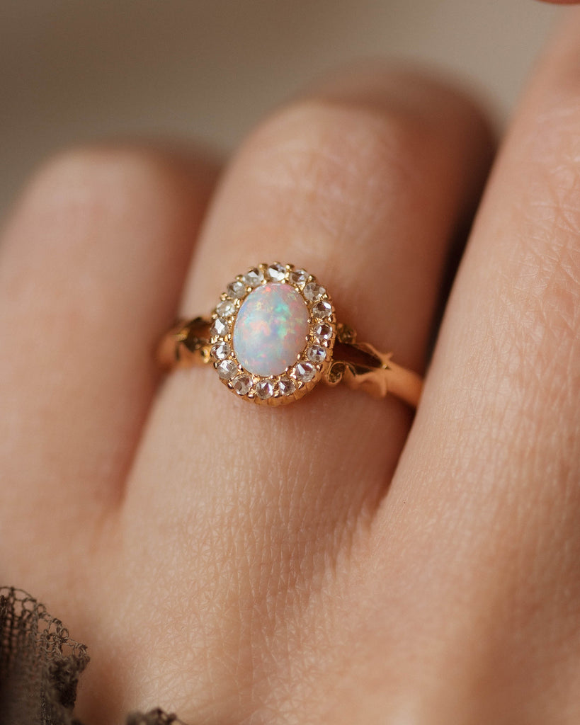 Ottilie 1902 Antique 18ct Gold Opal & Diamond Cluster Ring