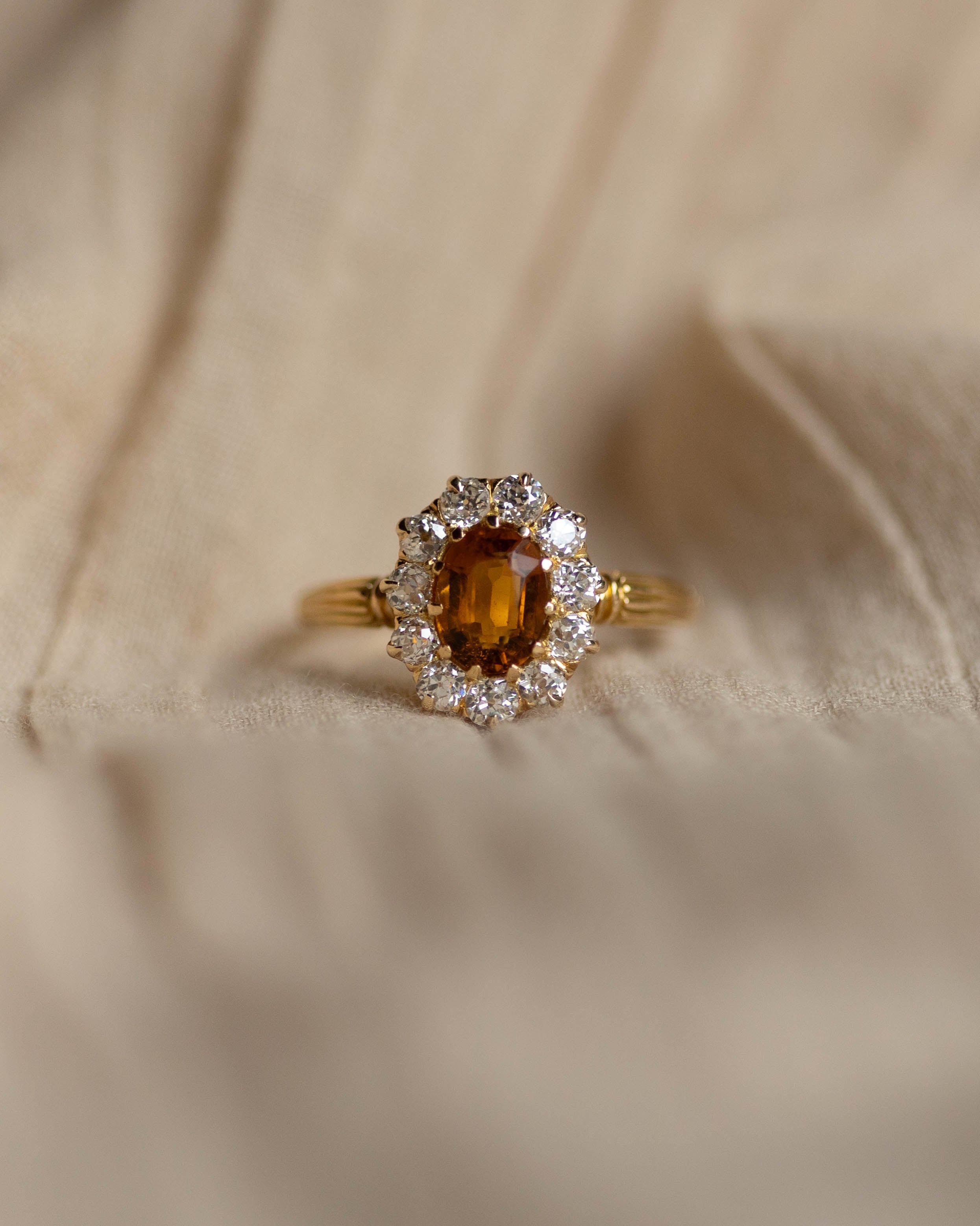 Alma Antique 18ct Gold Citrine & Diamond Cluster Ring