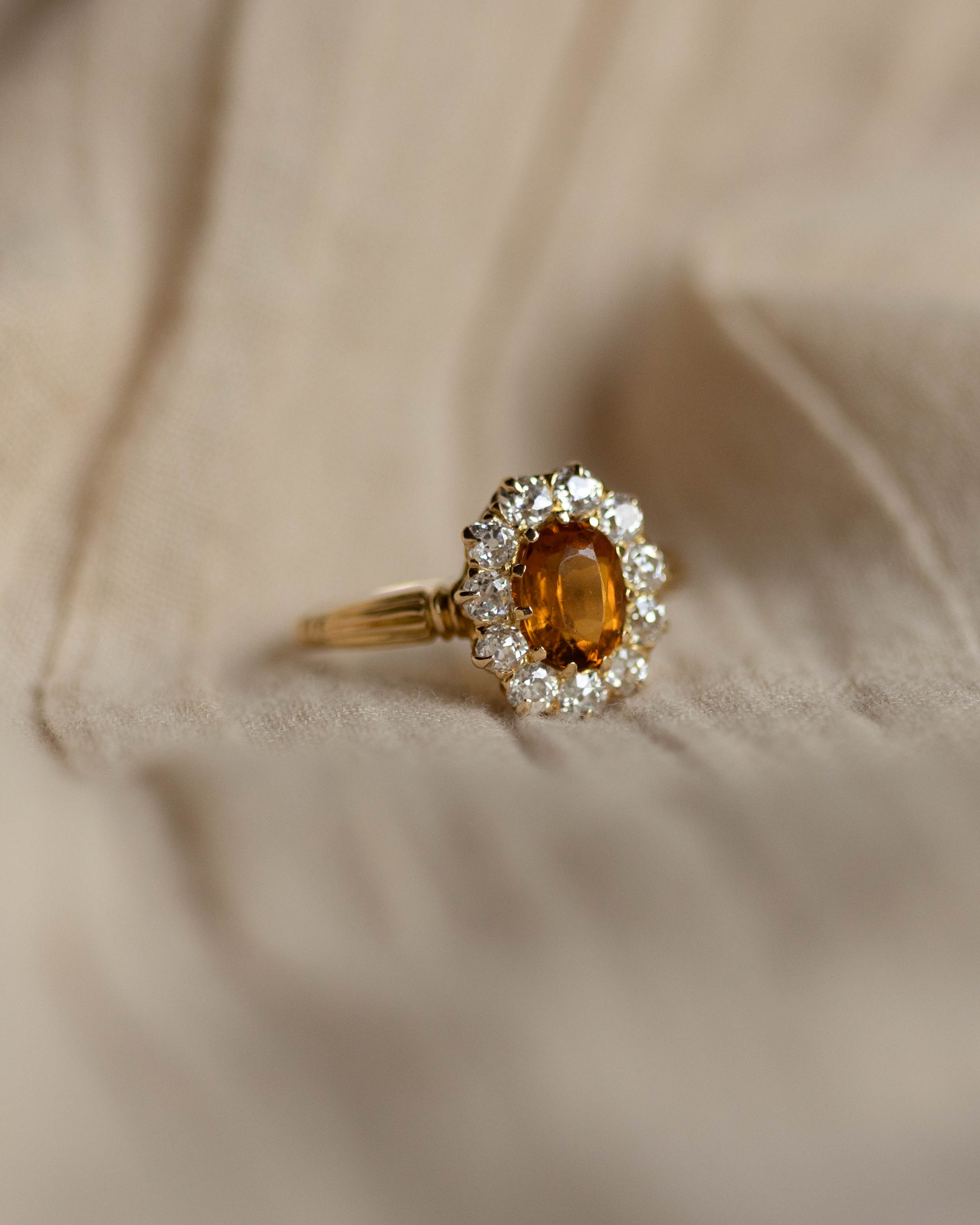 Alma Antique 18ct Gold Citrine & Diamond Cluster Ring