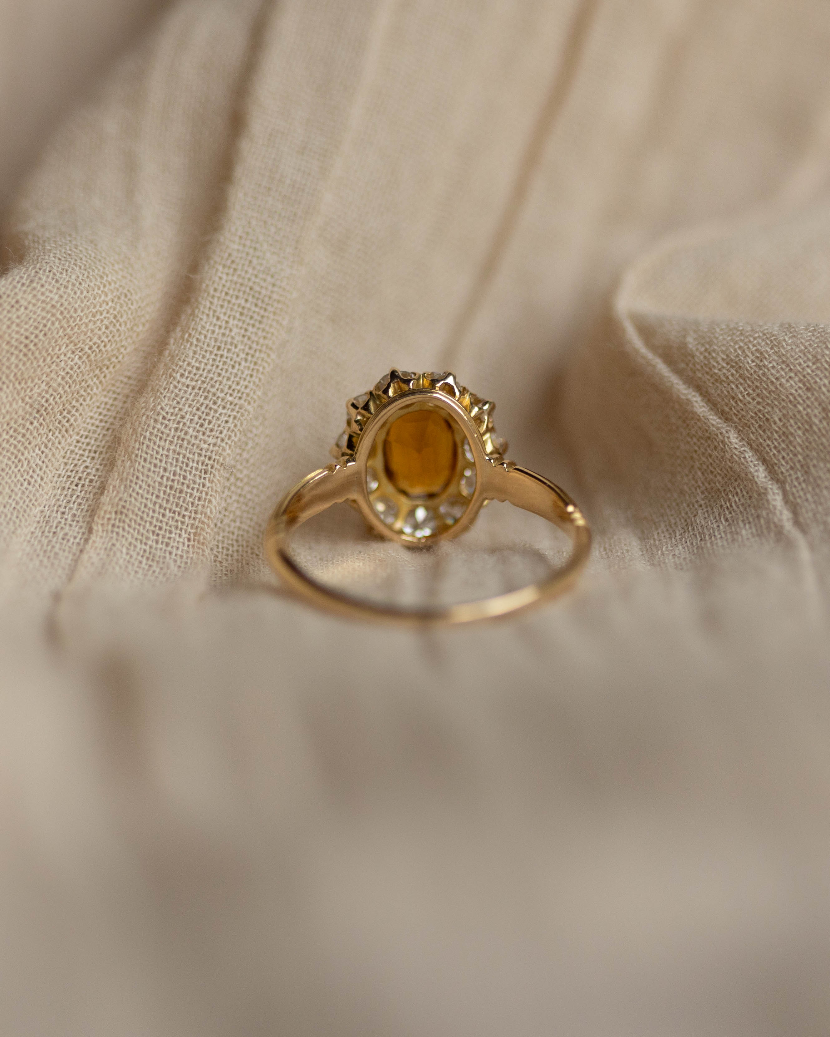 Alma Antique 18ct Gold Citrine & Diamond Cluster Ring