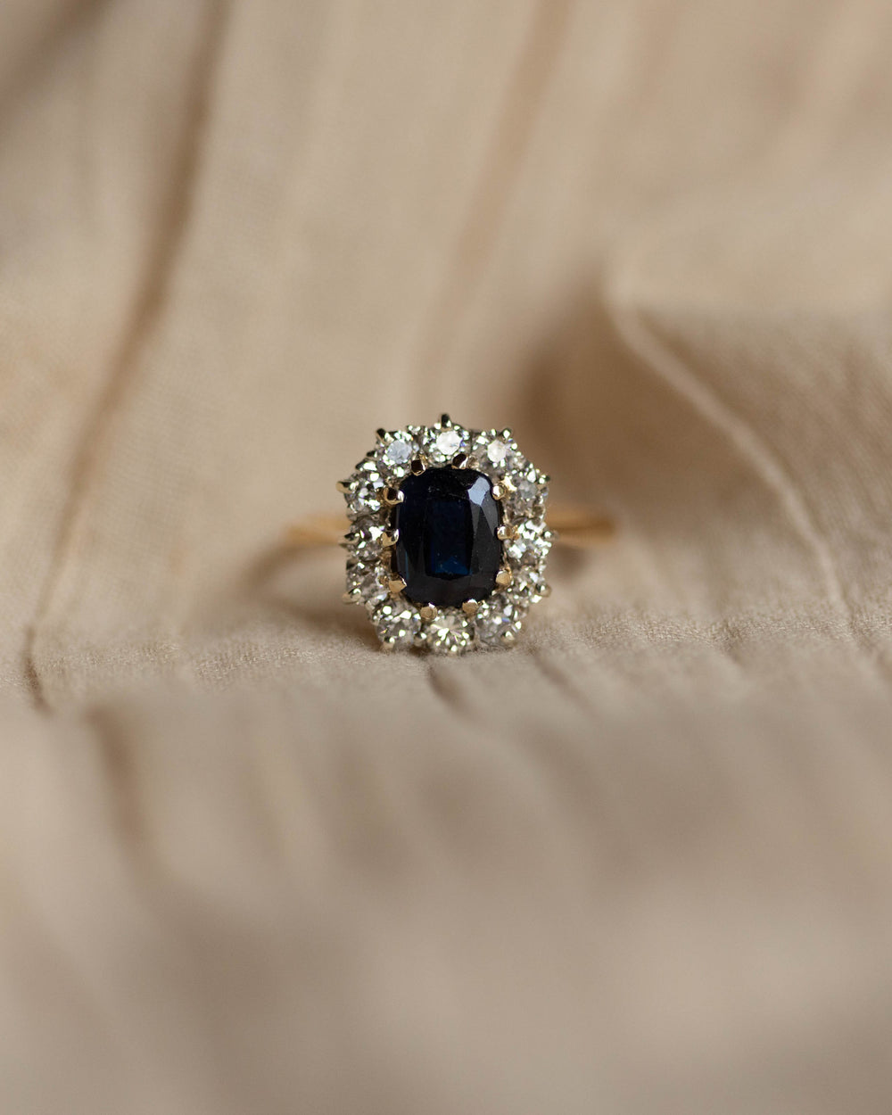 Elisabeth Antique 18ct Gold Sapphire & Diamond Cluster Ring