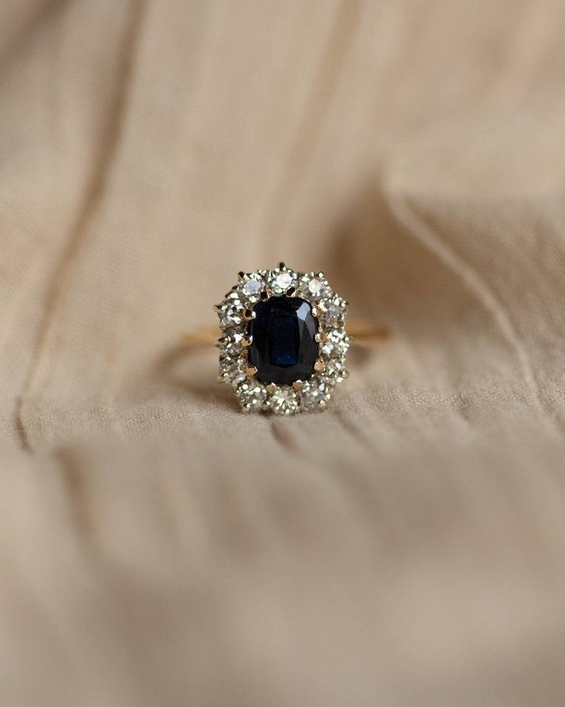 Elisabeth Antique 18ct Gold Sapphire & Diamond Cluster Ring