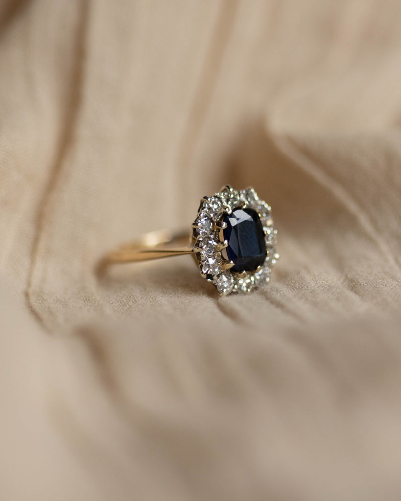 Elisabeth Antique 18ct Gold Sapphire & Diamond Cluster Ring