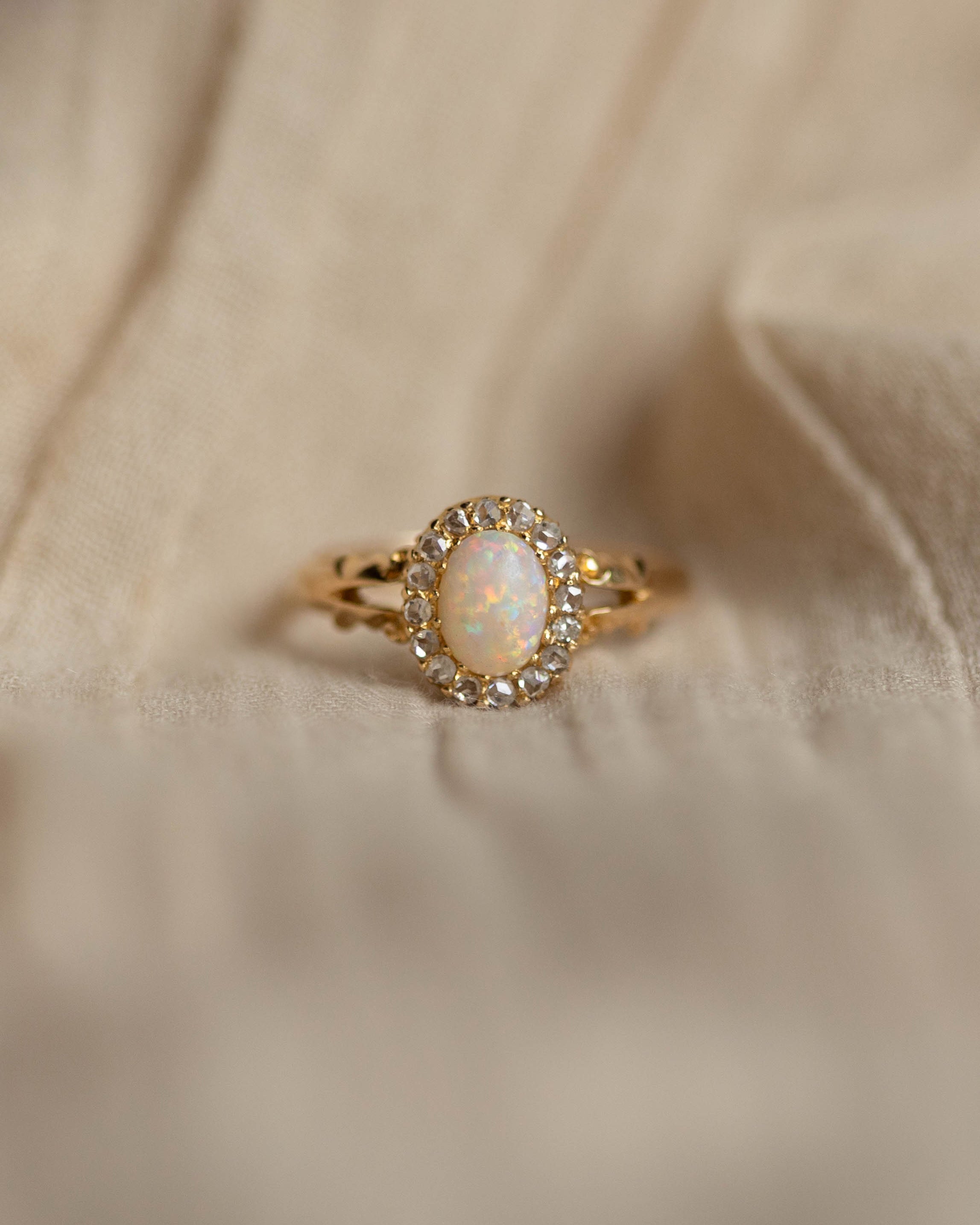 Image of Ottilie 1902 Antique 18ct Gold Opal & Diamond Cluster Ring