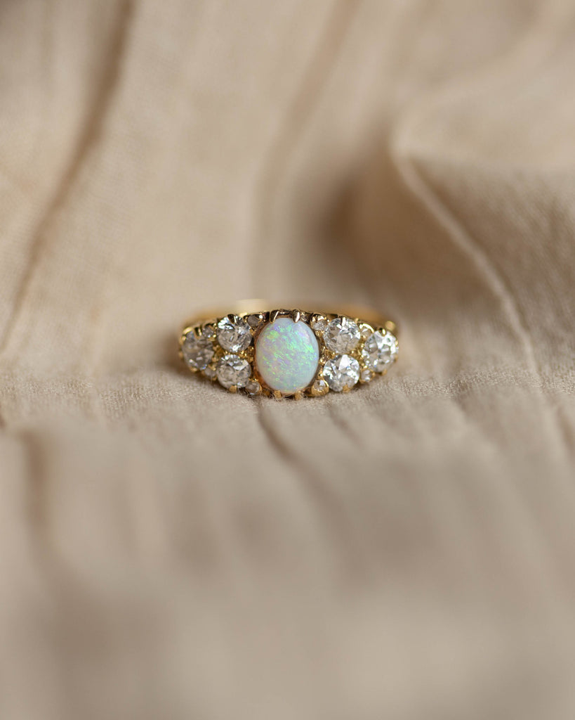 Mathilde Antique 18ct Gold Opal & Diamond Ring