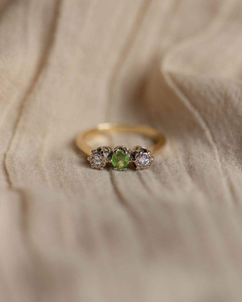 Christiane Vintage 18ct Gold Peridot & Diamond Trilogy Ring