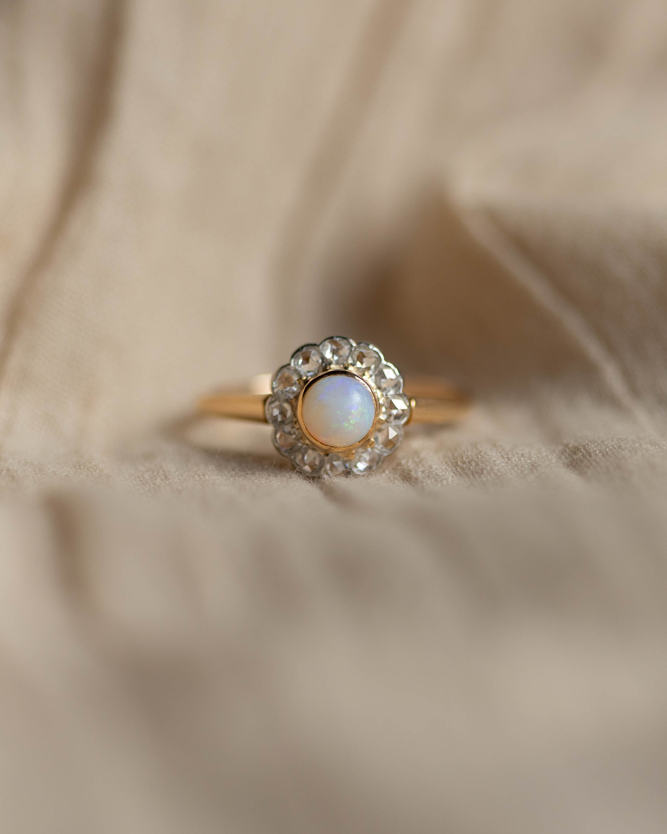 Berthe Antique 18ct Gold Opal & Diamond Cluster Ring