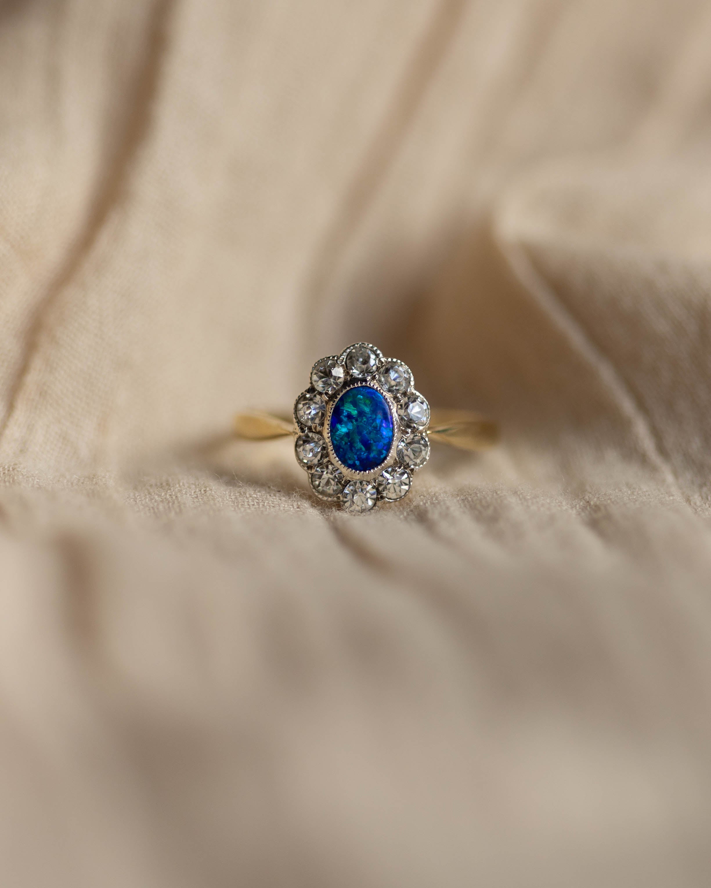 Image of Babette Antique 9ct Gold Black Opal & Paste Cluster Ring