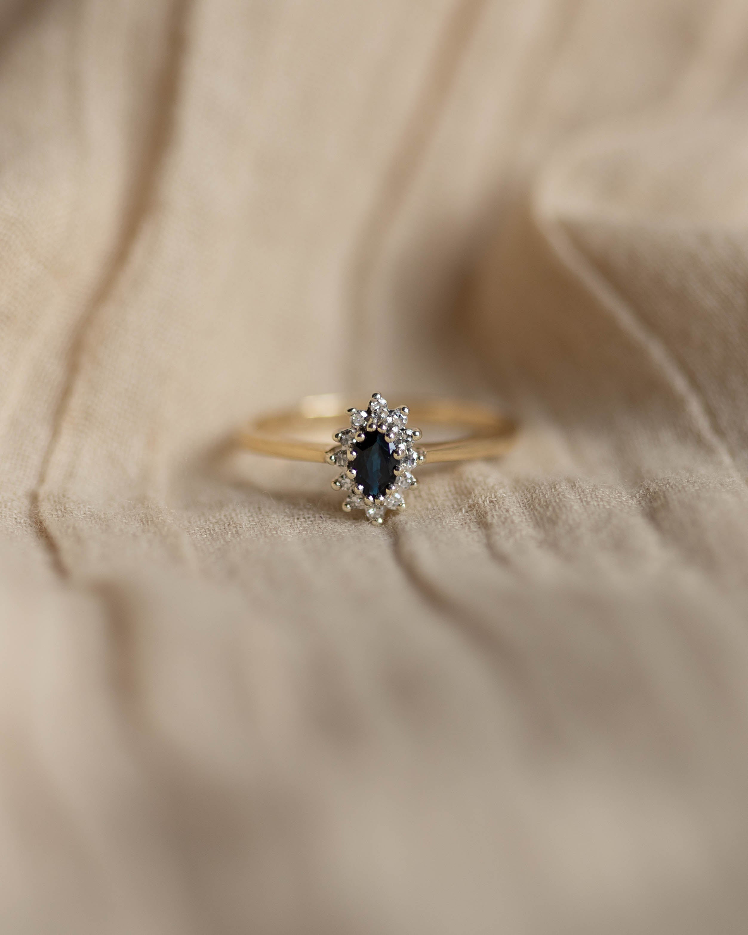 Georgette 1986 Vintage 9ct Gold Sapphire & Diamond Marquise Cluster Ring