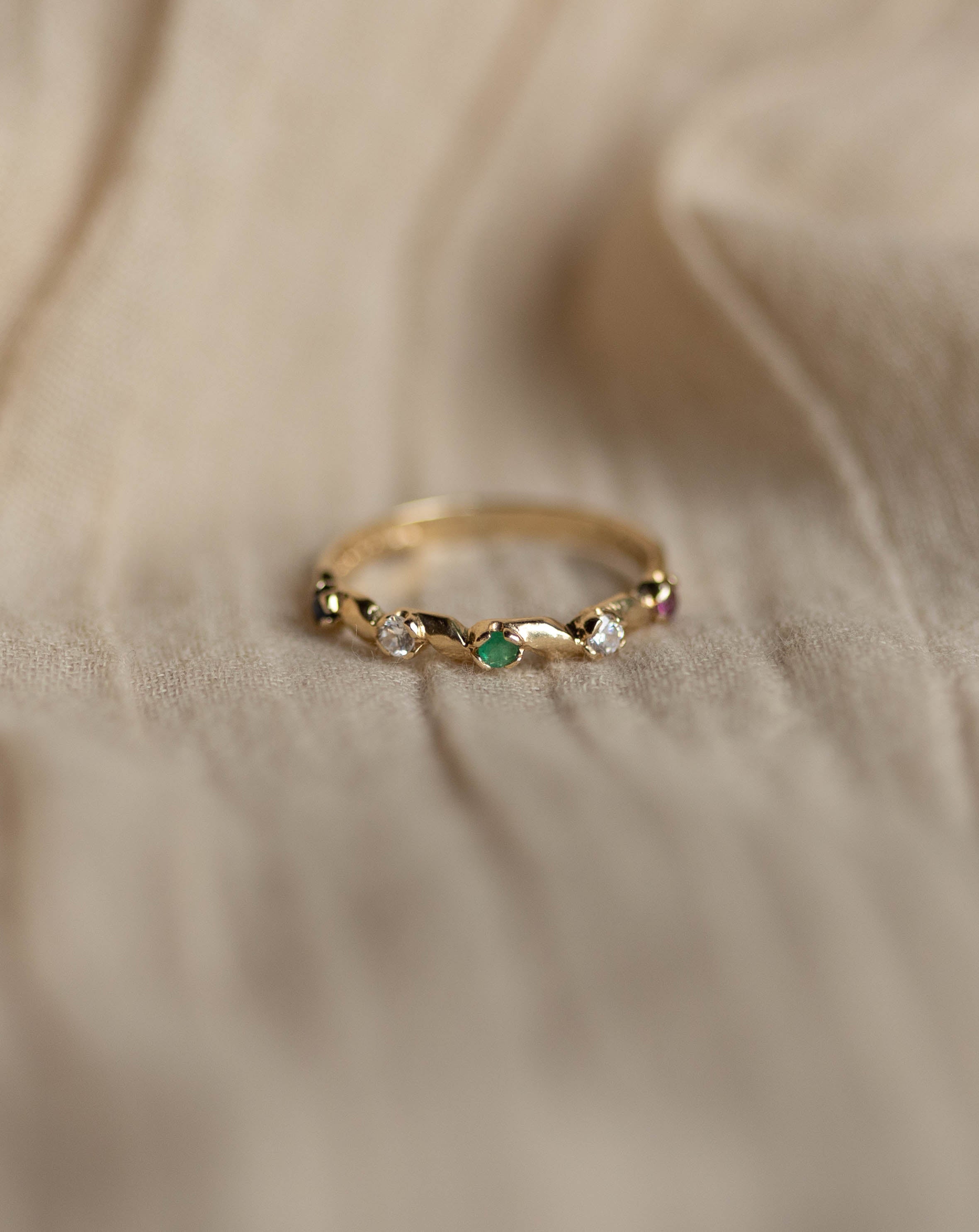 Josette 1983 Vintage 9ct Gold Sapphire, Emerald & Ruby Half Eternity Ring