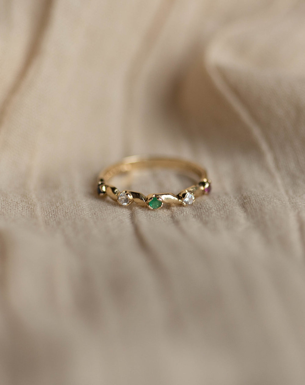 Josette 1983 Vintage 9ct Gold Sapphire, Emerald & Ruby Half Eternity Ring