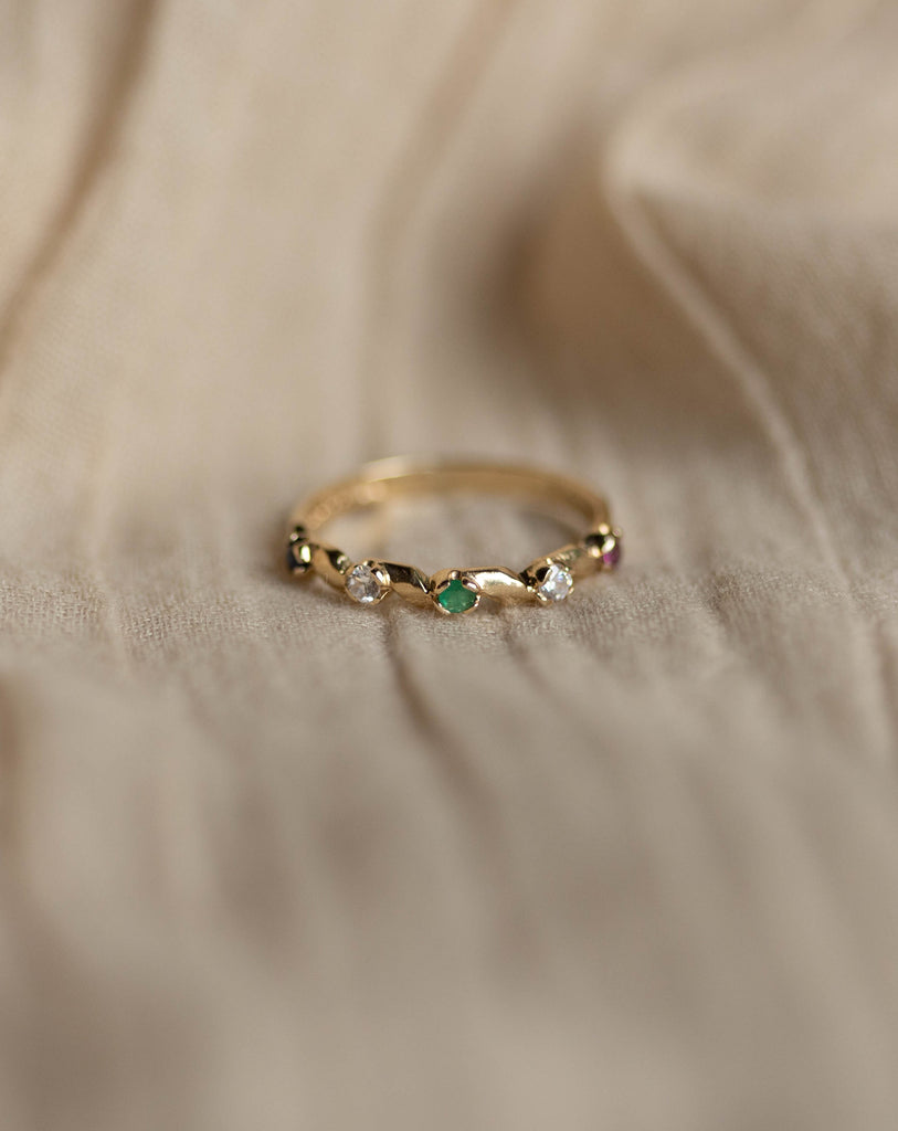 Josette 1983 Vintage 9ct Gold Sapphire, Emerald & Ruby Half Eternity Ring