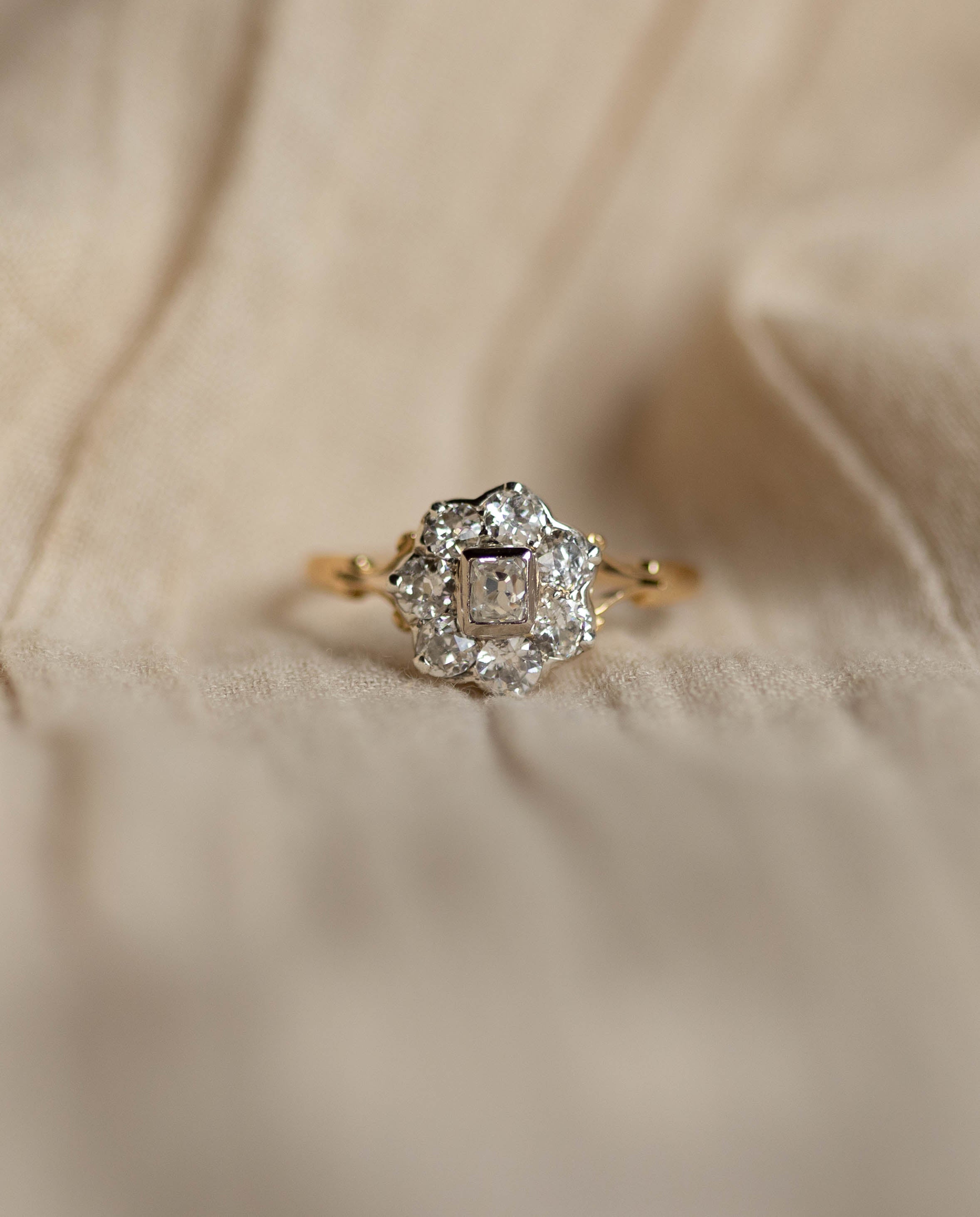 Clotilde Antique 15ct Gold Diamond Cluster Ring