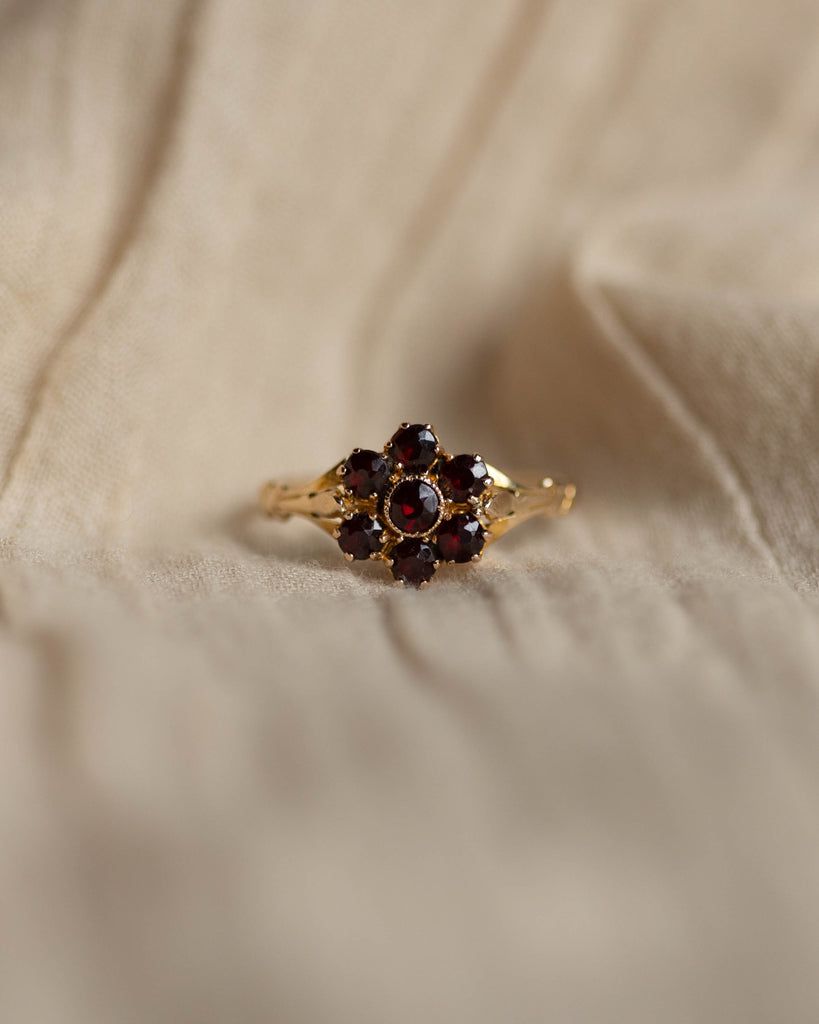 Paulette Antique 9ct Gold Garnet Daisy Cluster Ring