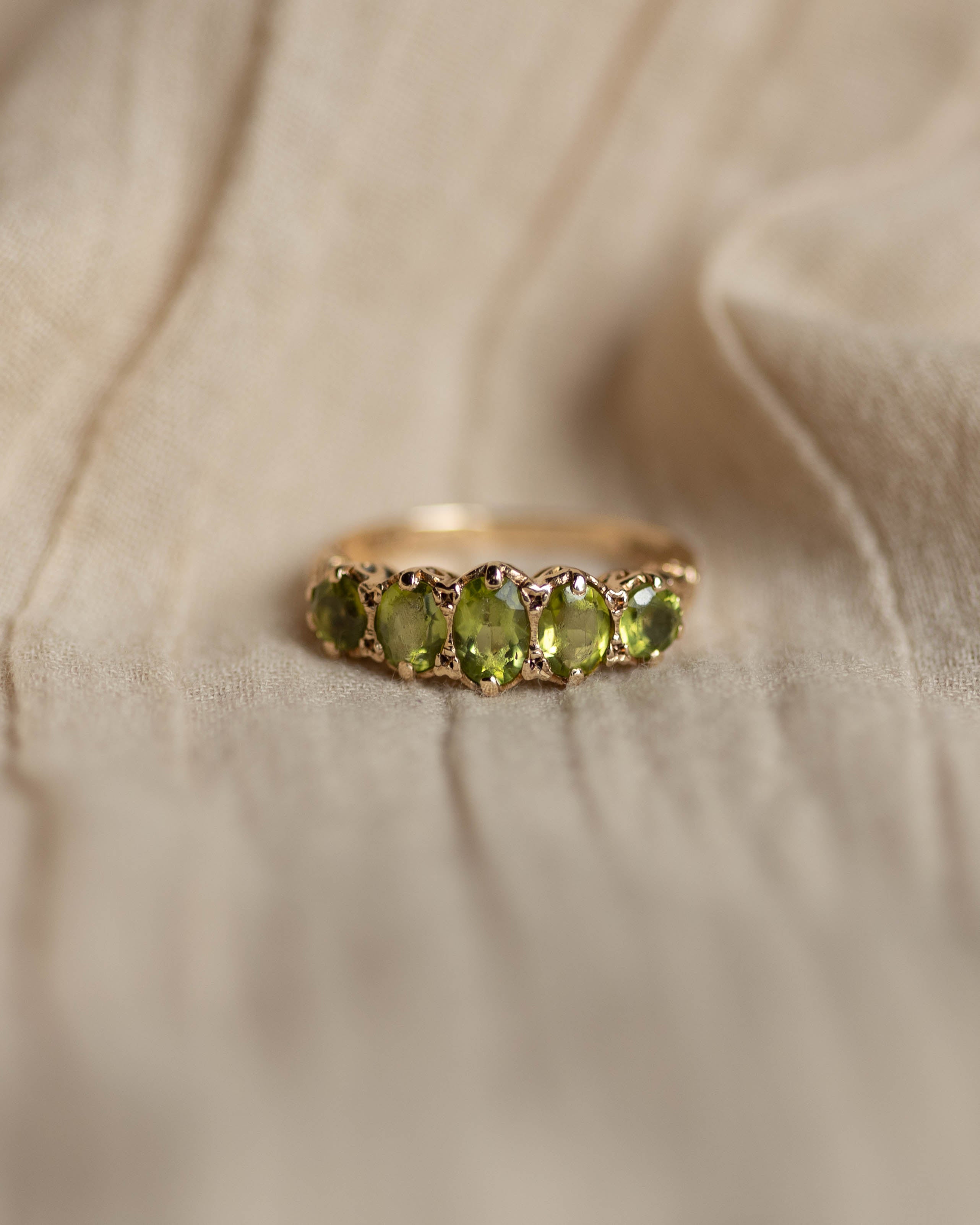 Image of Angèle 1970 Vintage 9ct Gold Peridot Five Stone Ring