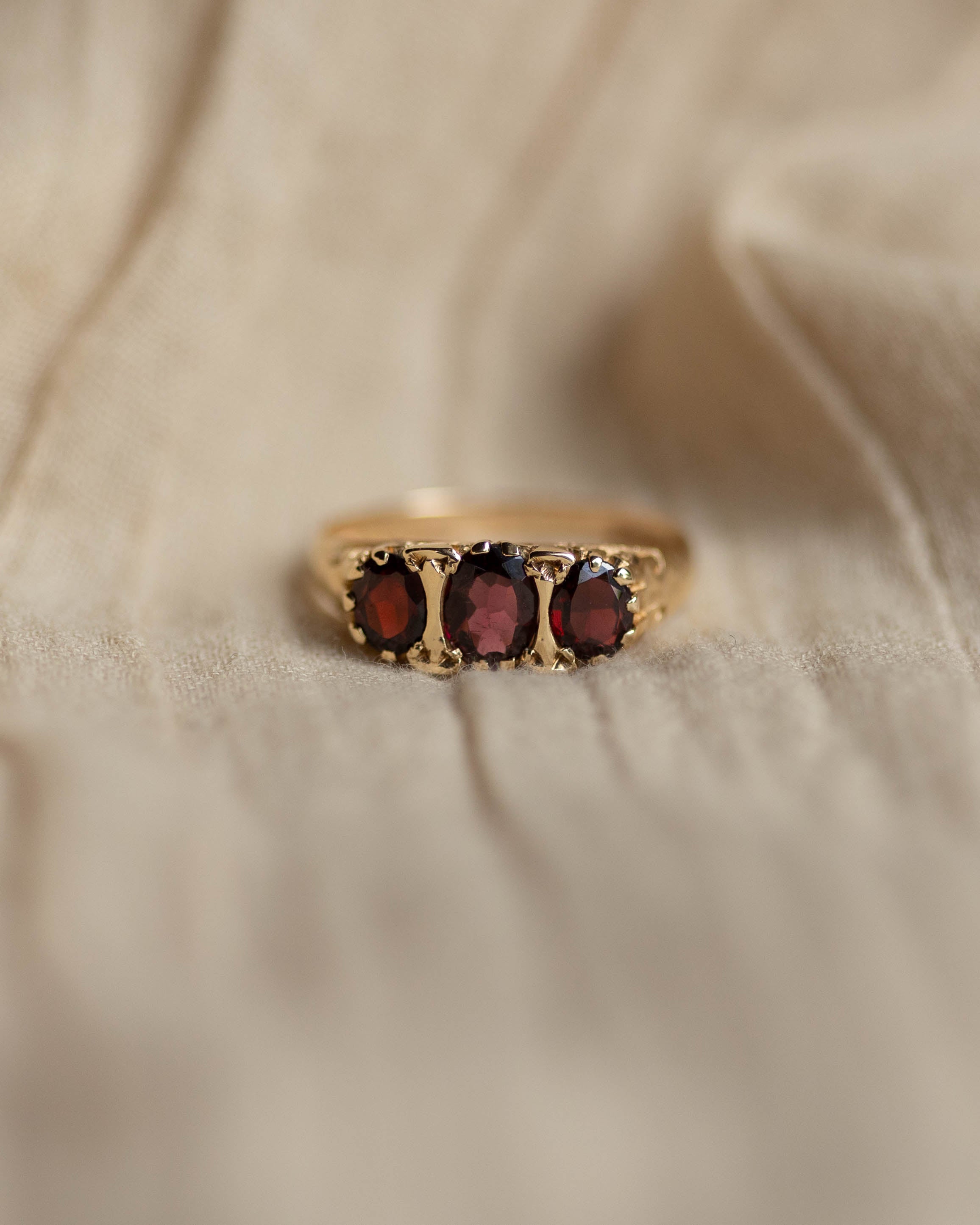 Image of Harriet 1975 Vintage 9ct Gold Garnet Trilogy Ring